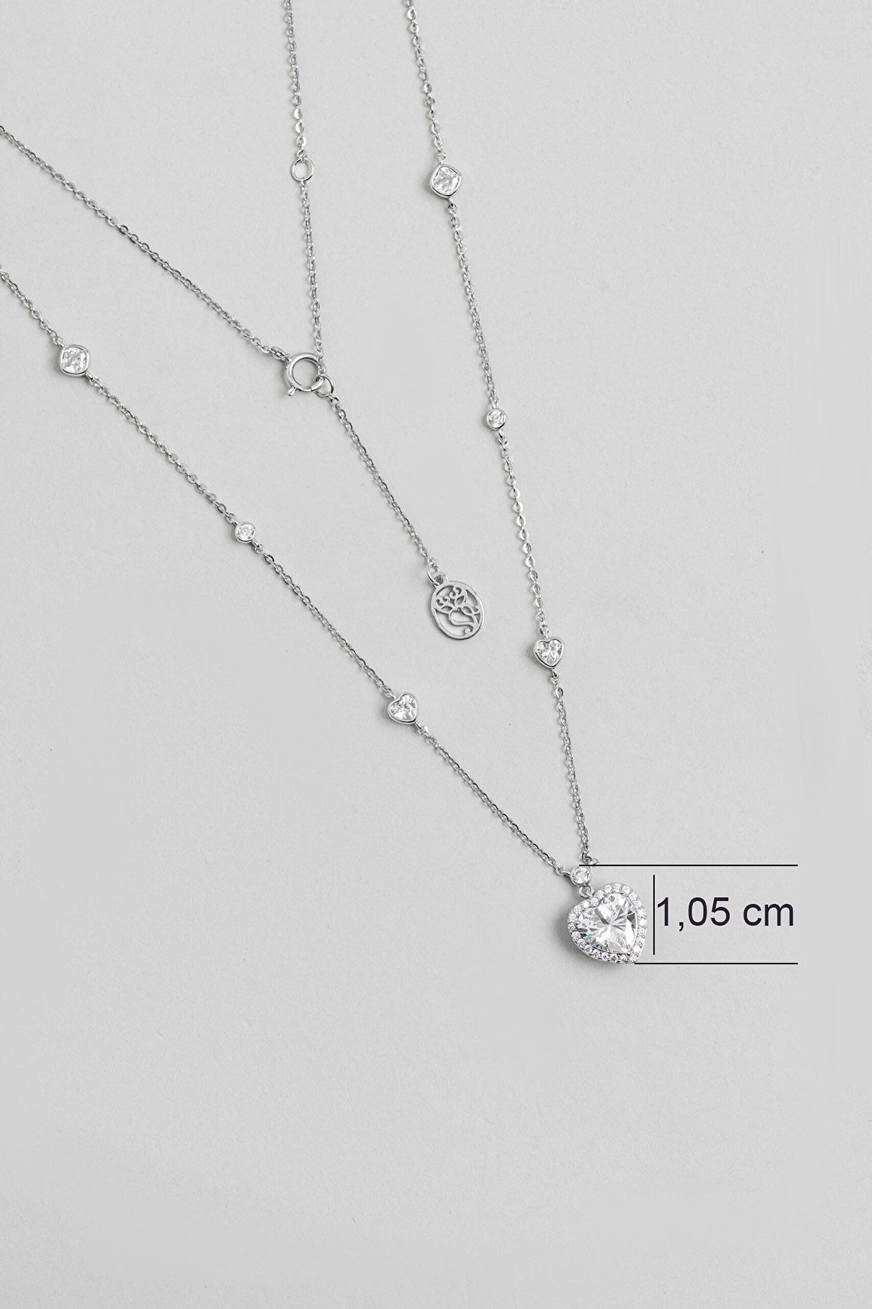 Aşk Kalbi 18 Ayar Beyaz Altın Kaplama 45 Cm  Gümüş Minimal Kolye - 2