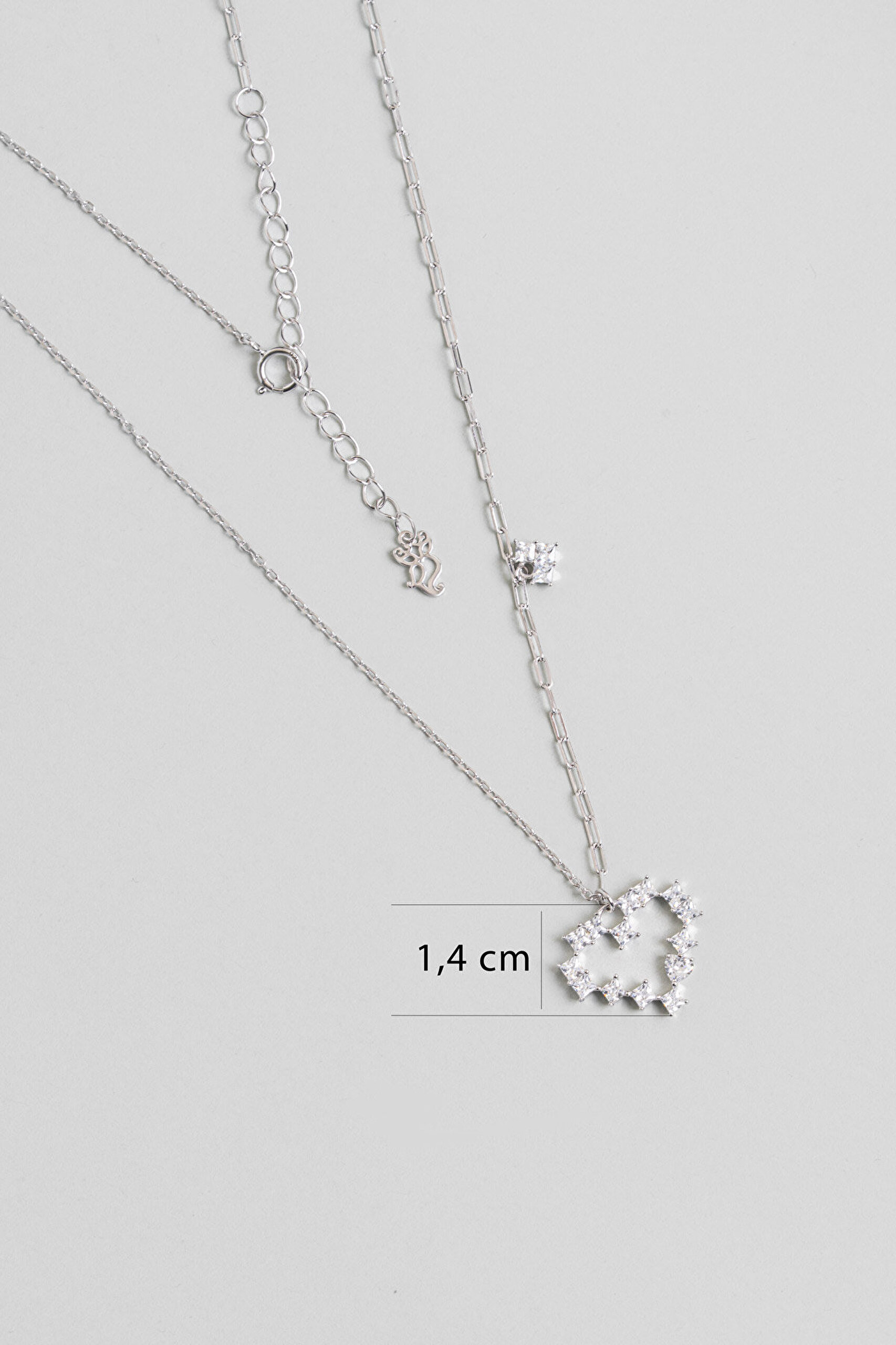 Saf Aşk 18 Ayar Beyaz Altın Kaplama 45 Cm Gümüş Kalp Kolye - 2