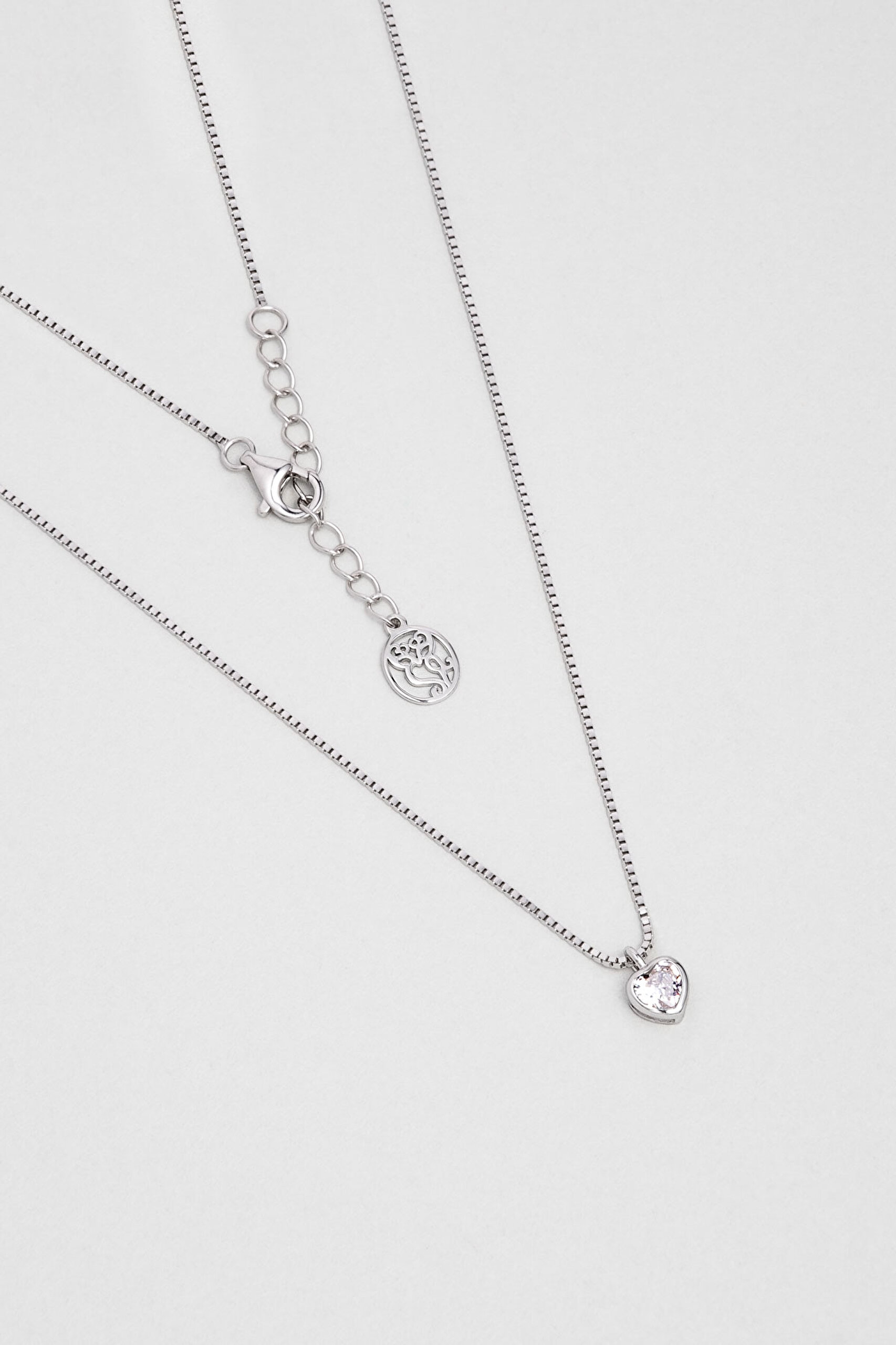 ⁠ Romantik Aşk 18 Ayar Beyaz Altın Kaplama 43 Cm Gümüş Kalp Kolye_0}