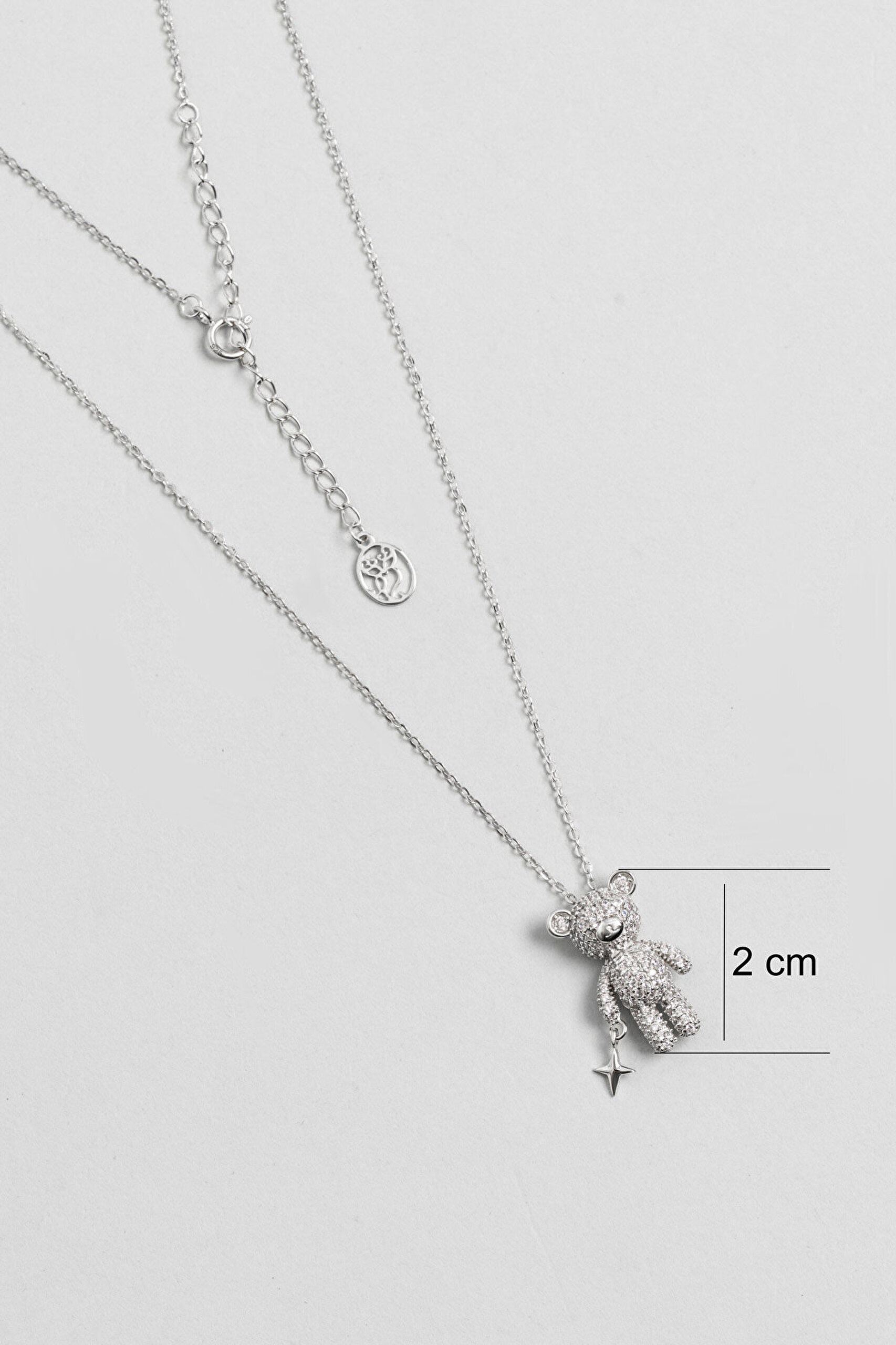 Pofuduk Ayıcık 18 Ayar Beyaz Altın Kaplama 45 Cm Gümüş Kolye - 2