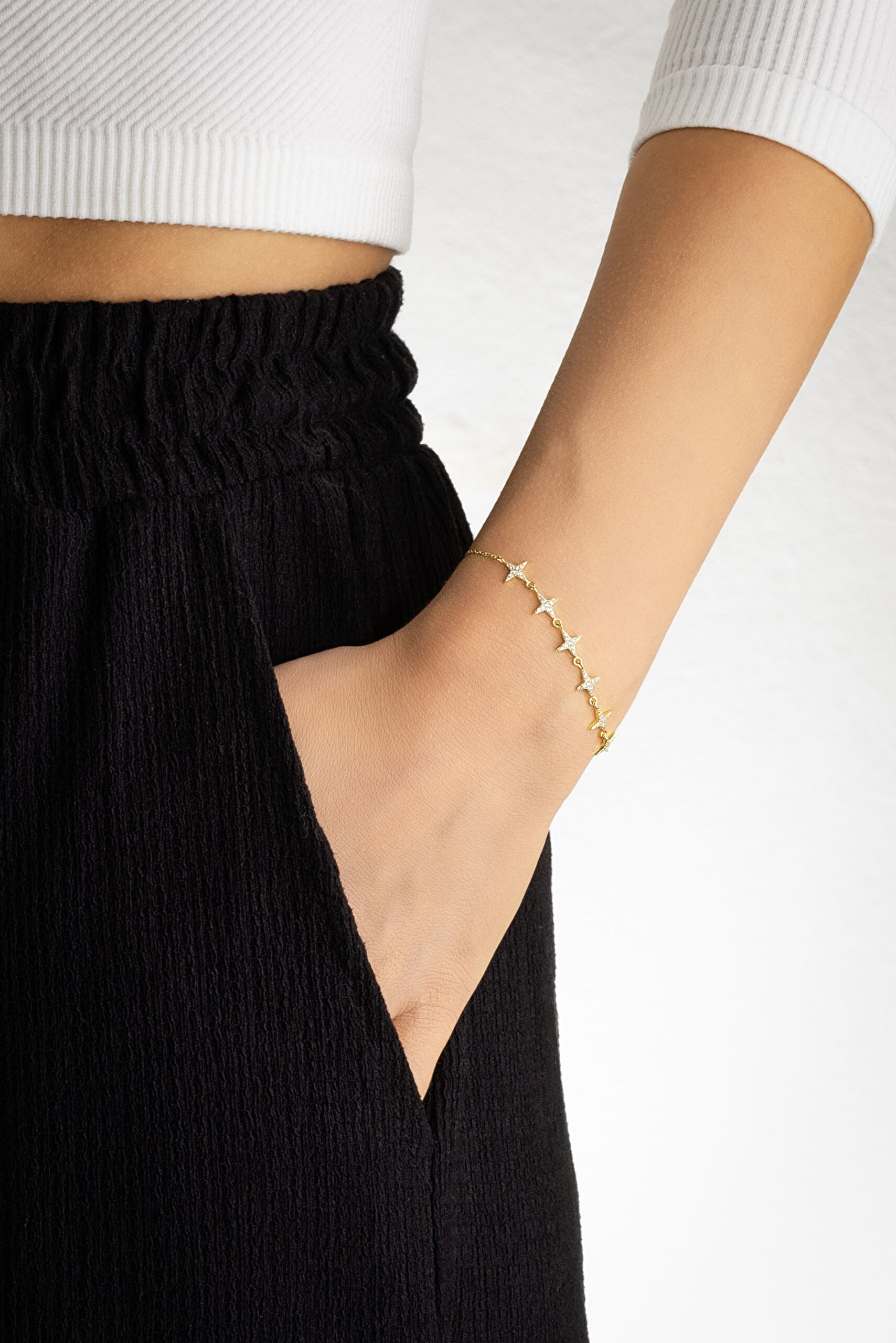 ⁠ Yıldızlar Geçidi 18 Ayar Beyaz Altın Kaplama 20 Cm Gümüş Minimal Bileklik_2}