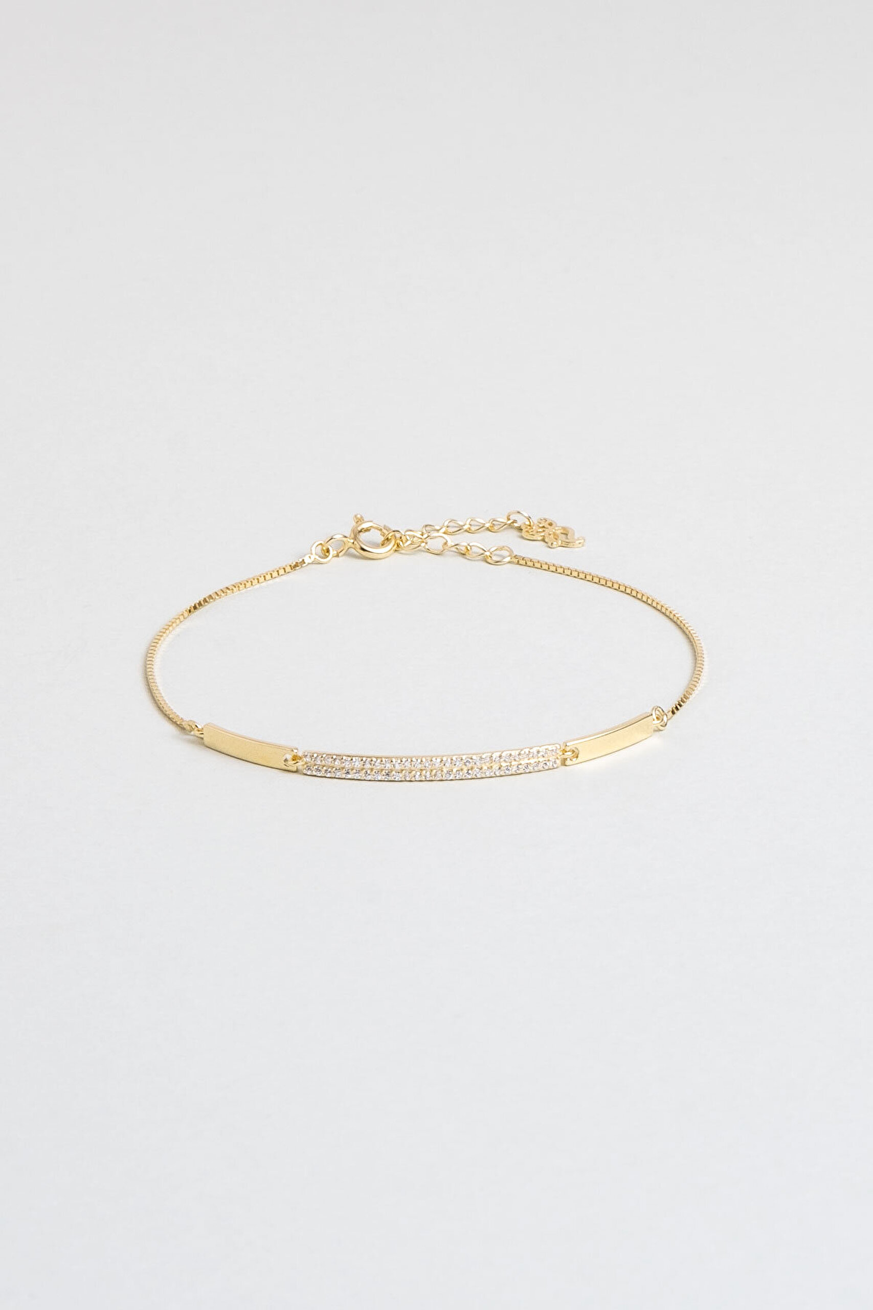 Beyaz Taşlı Sarı Altın Kaplama 20 Cm Gümüş Minimal Bileklik - 0