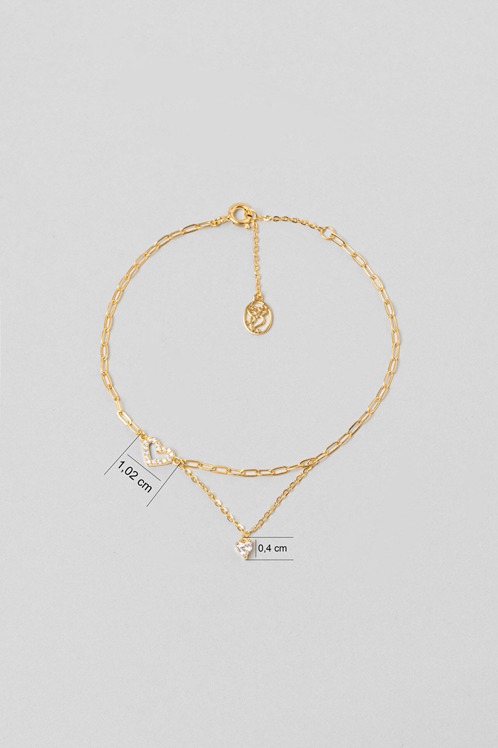 Minimal Kalp 18 Ayar Sarı Altın Kaplama 19 Cm Gümüş Bileklik - 2