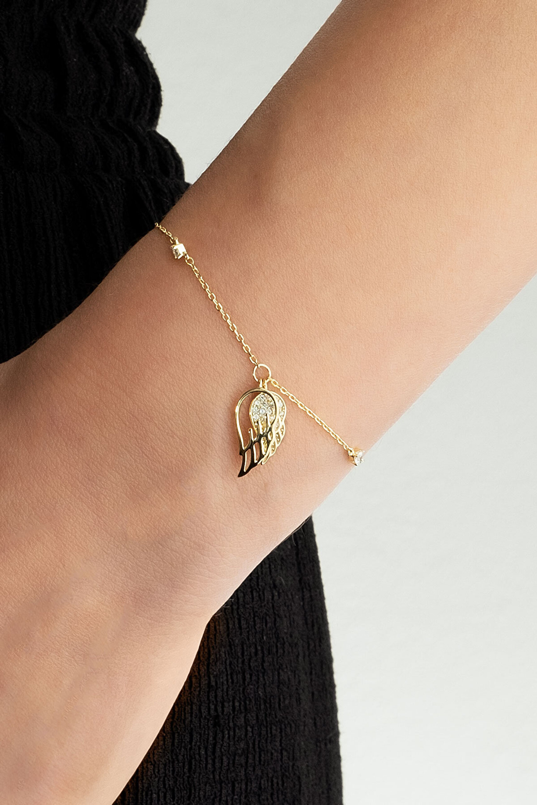 Melek Kanadı 18 Ayar Sarı Altın Kaplama Gümüş Minimal Bileklik - 2