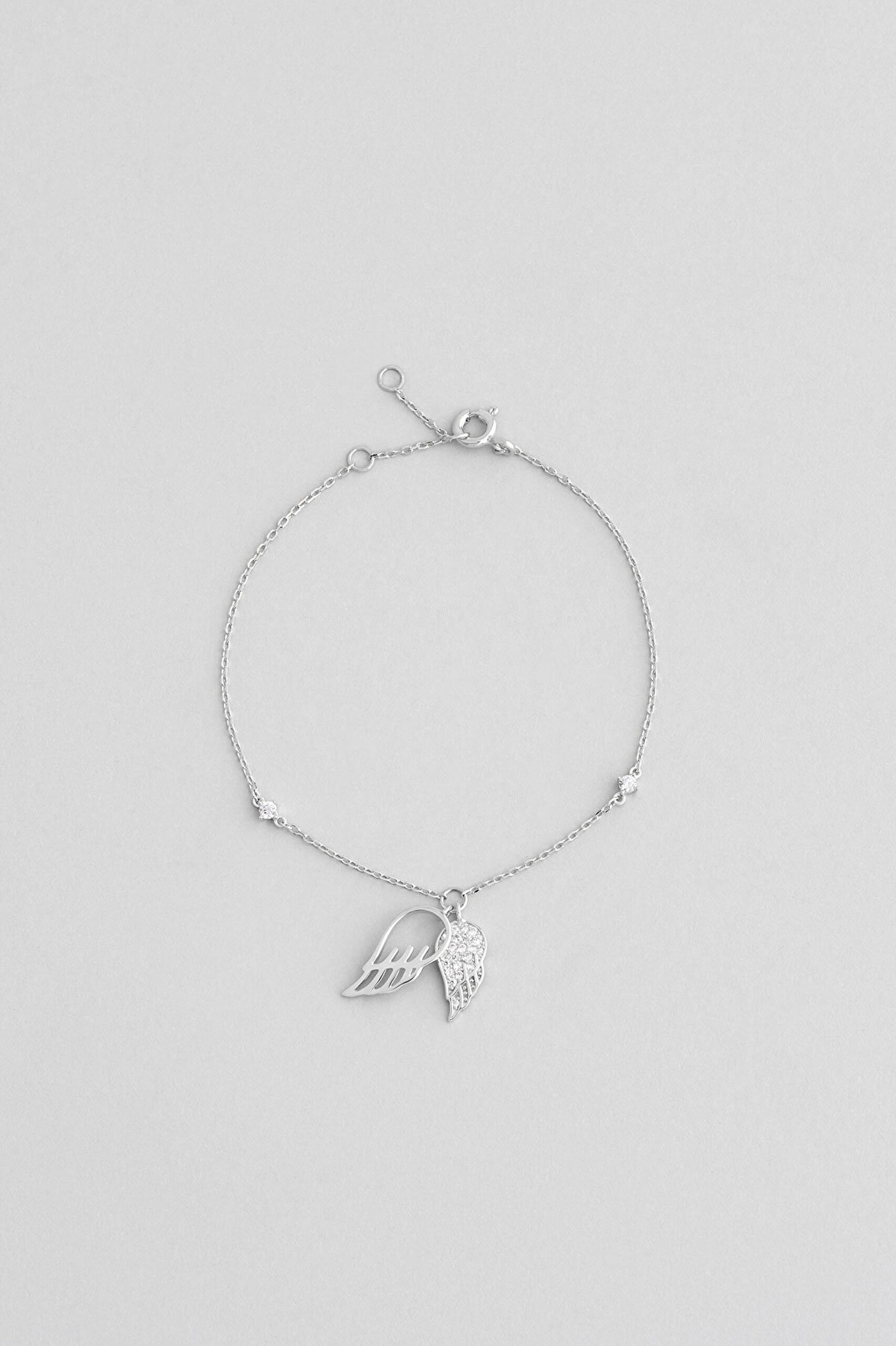 Melek Kanadı 18 Ayar Beyaz Altın Kaplama Gümüş Minimal Bileklik - 0