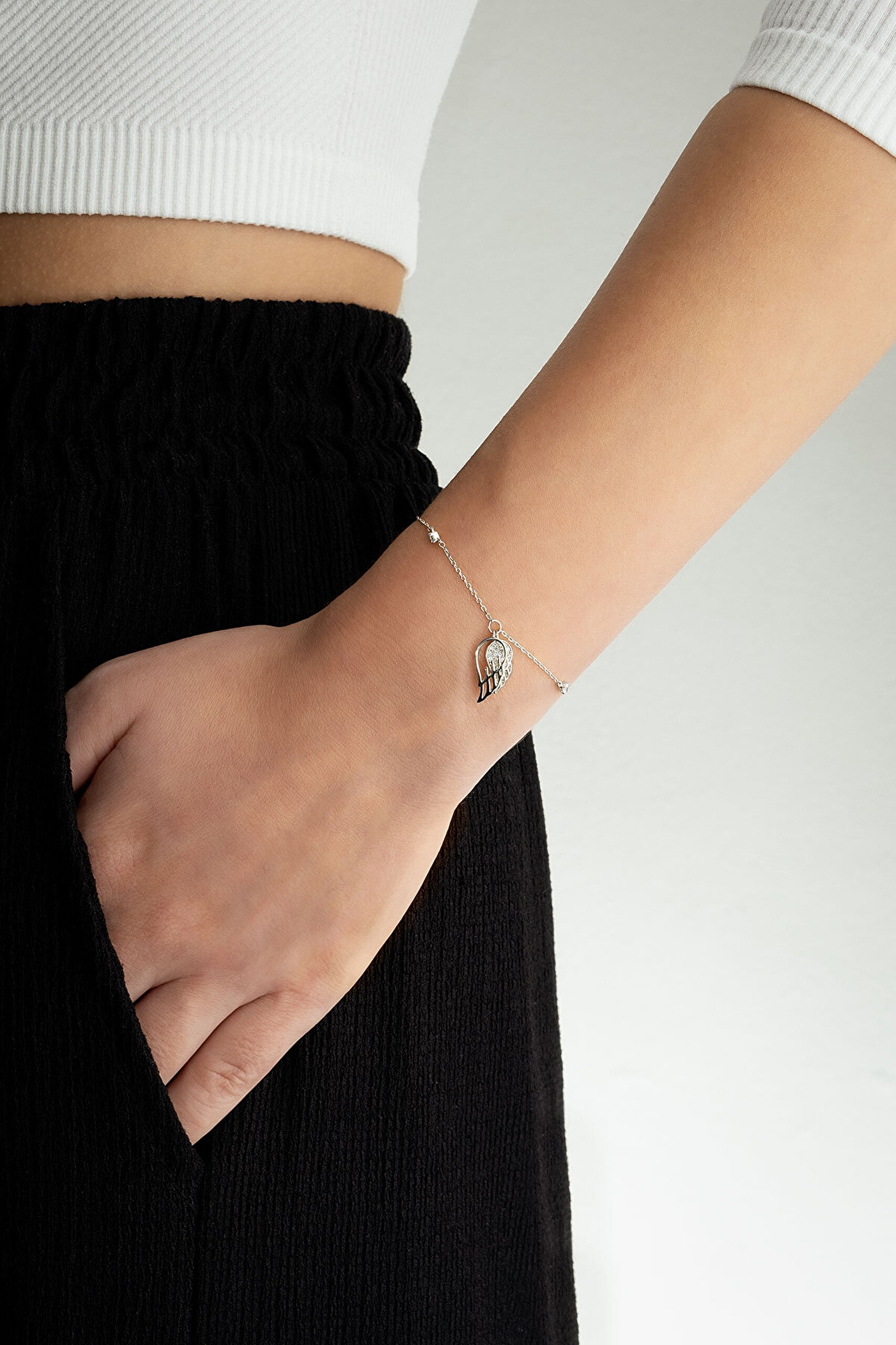 Melek Kanadı 18 Ayar Beyaz Altın Kaplama Gümüş Minimal Bileklik - 2