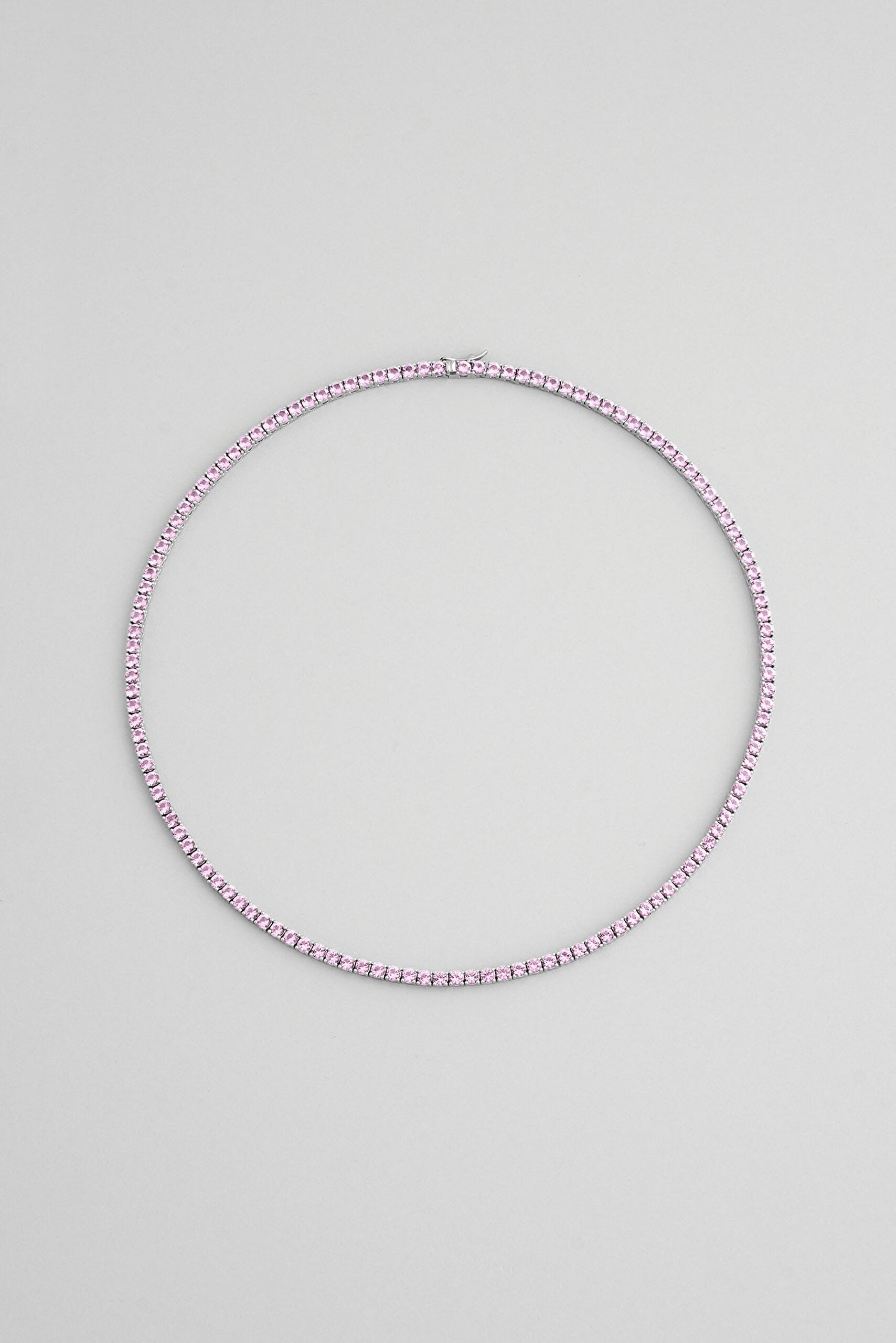 ⁠ Pembe Taşlı 18 Ayar Beyaz Altın Kaplama 42 Cm Gümüş Su Yolu Kolye_0}