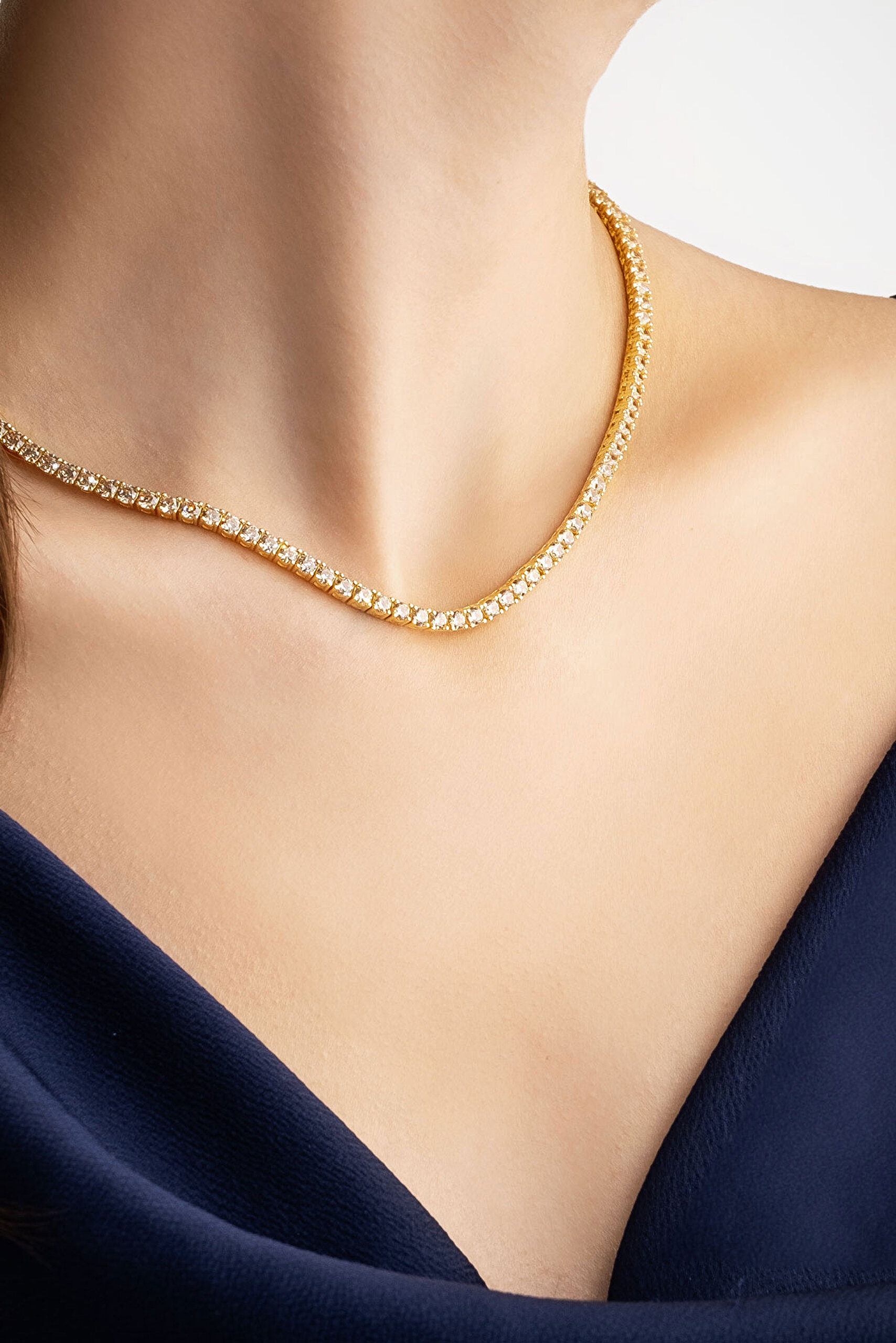 ⁠ Sarı Taşlı 18 Ayar Sarı Altın Kaplama 42 Cm Gümüş Su Yolu Kolye_2}