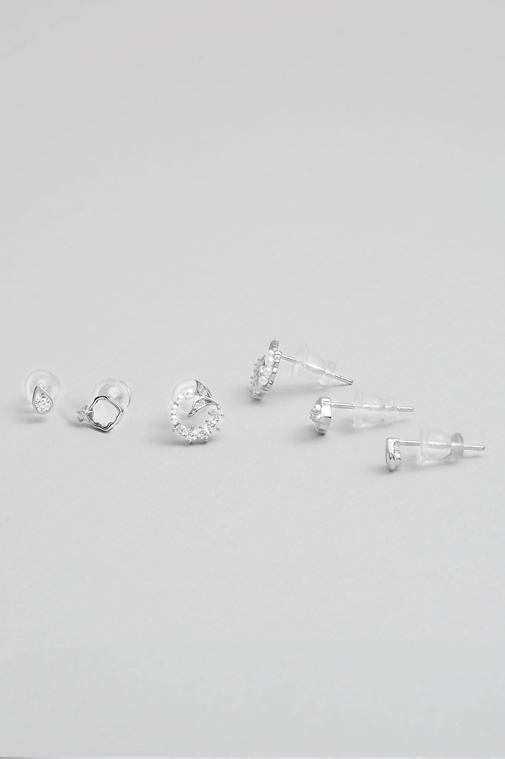 ⁠ Deniz İkonları 18 Ayar Beyaz Altın Kaplama Gümüş Çoklu Küpe_0}