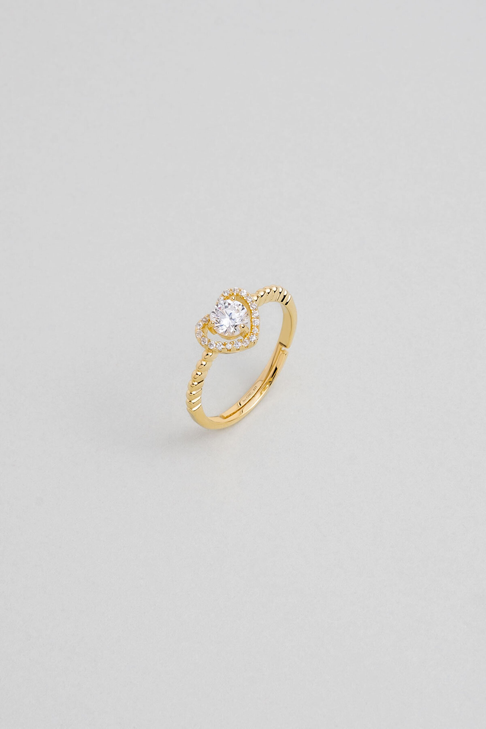 Kalp Işıltısı 18 Ayar Sarı Altın Kaplama Gümüş Yüzük - 0