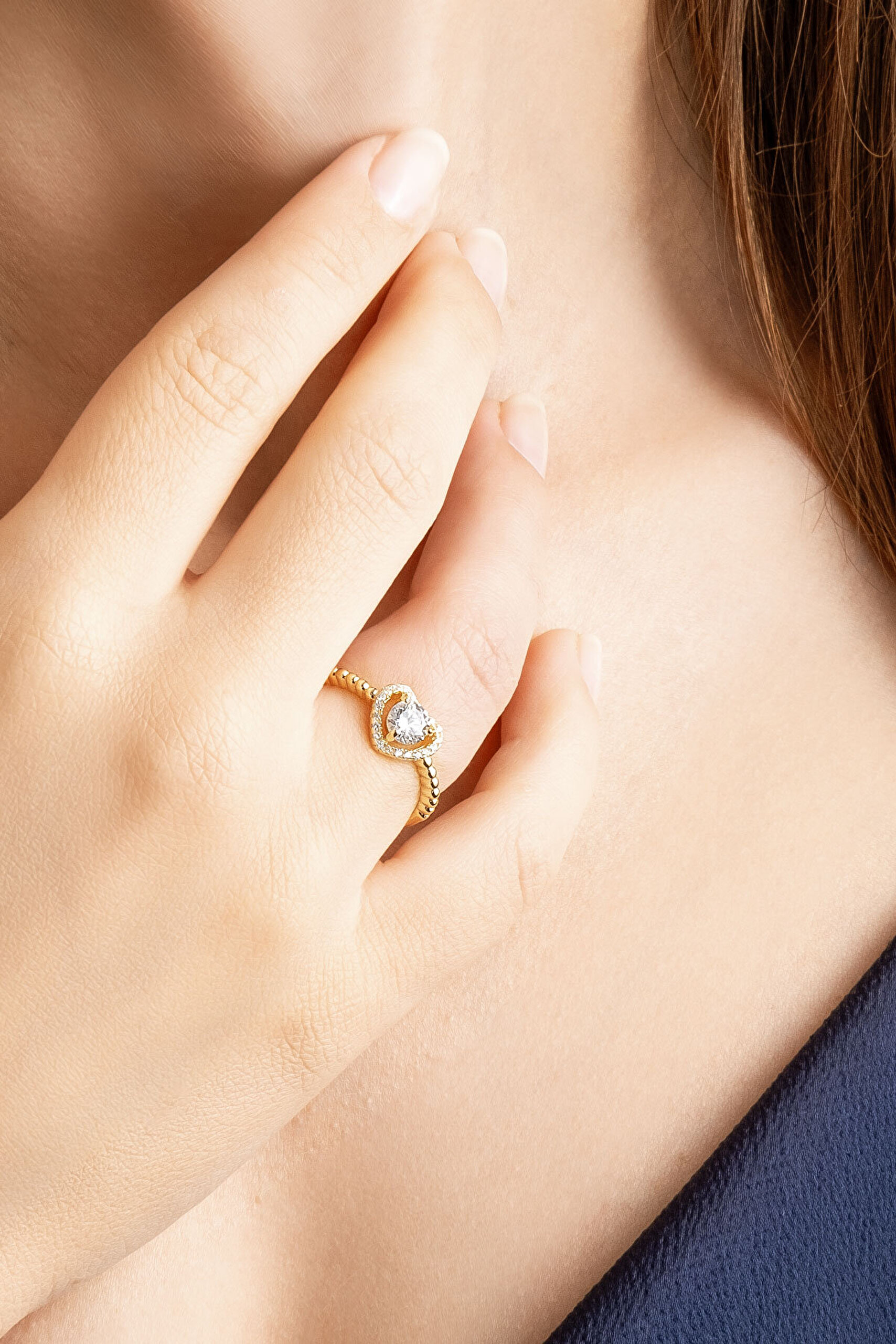 Kalp Işıltısı 18 Ayar Sarı Altın Kaplama Gümüş Yüzük - 2