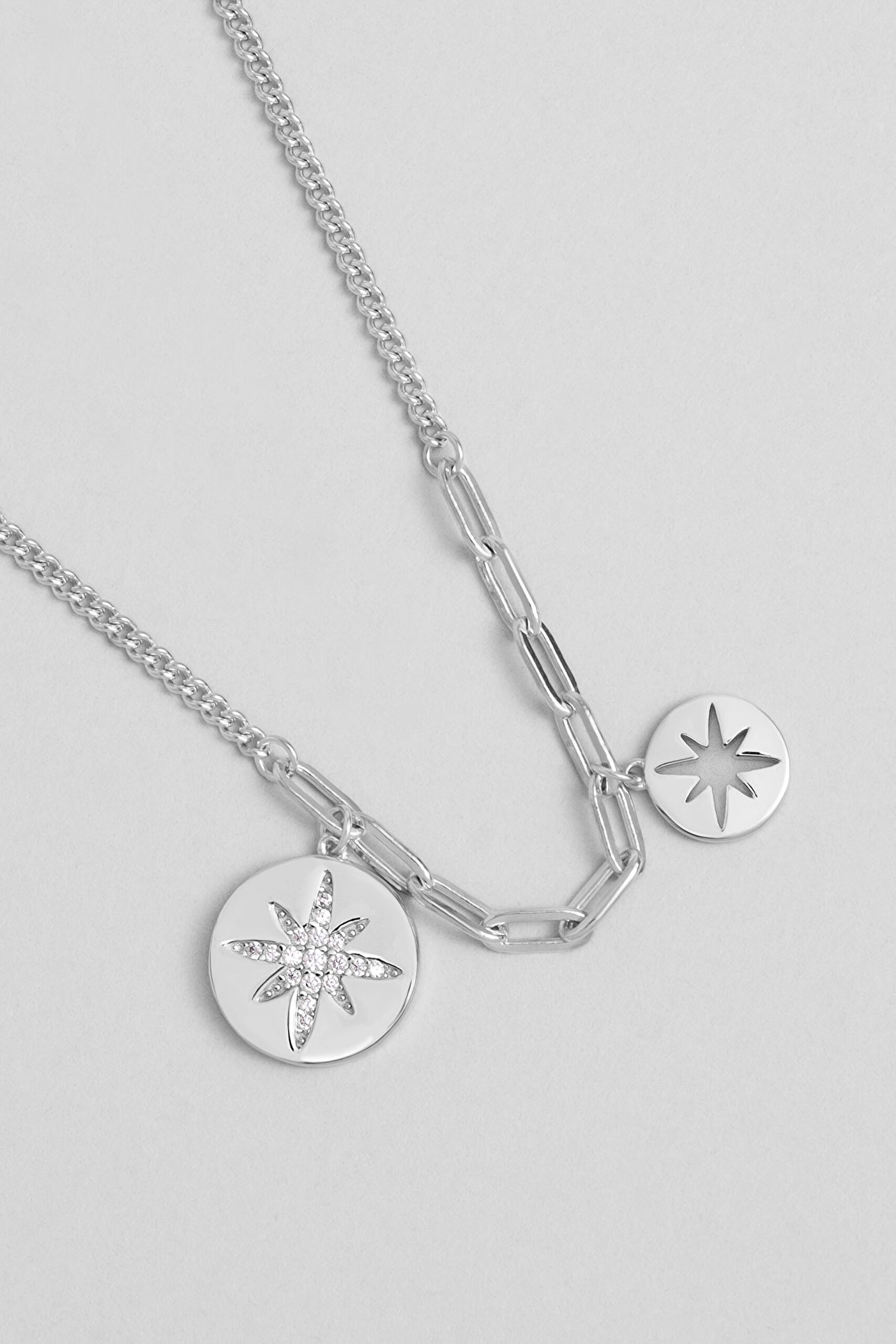 ⁠ Kuzey Yıldızı 18 Ayar Beyaz Altın Kaplama 42 Cm Gümüş Kolye_1}