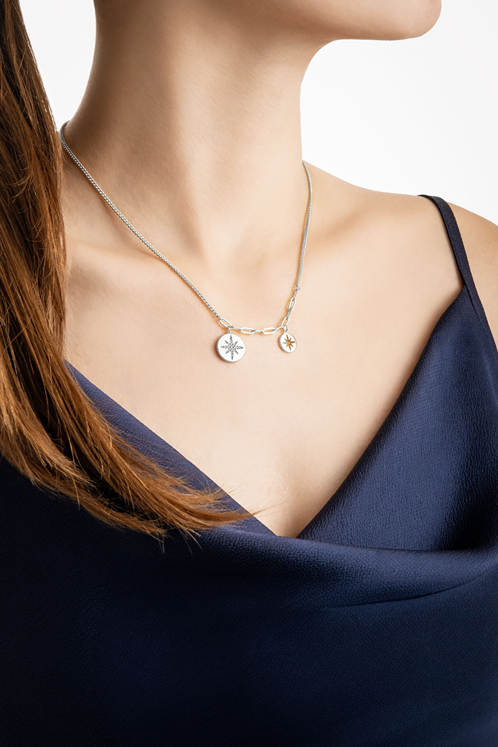 ⁠ Kuzey Yıldızı 18 Ayar Beyaz Altın Kaplama 42 Cm Gümüş Kolye_2}