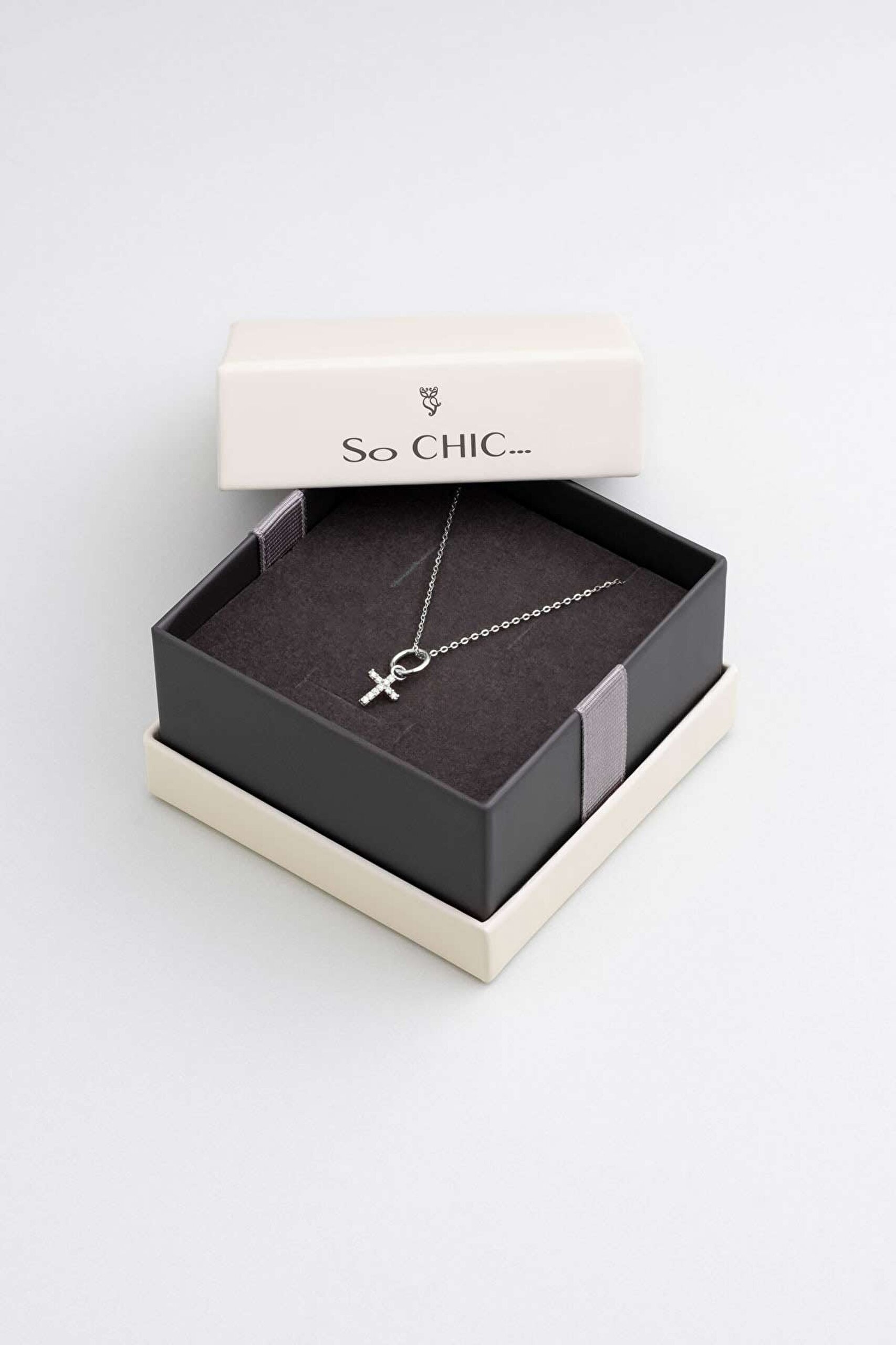 Minimal 18 Ayar Beyaz Altın Kaplama 43 Cm Gümüş Cross Kolye - 4