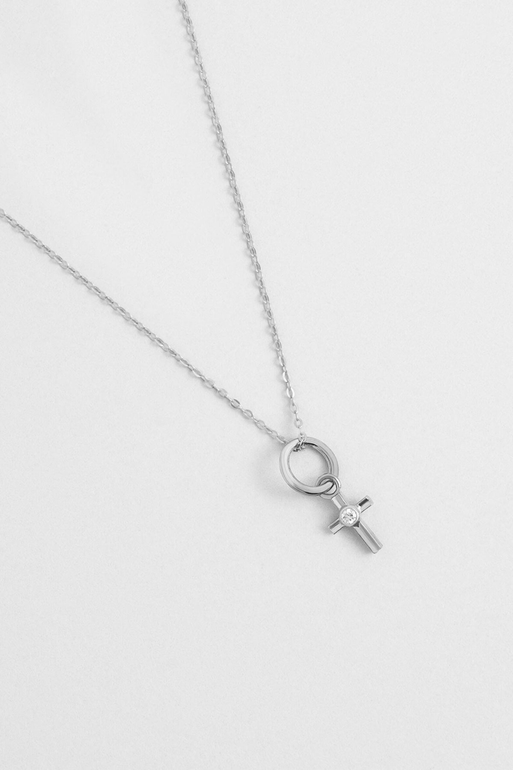 ⁠ Minimal 18 Ayar Beyaz Altın Kaplama 43 Cm Gümüş Cross Kolye
_1}