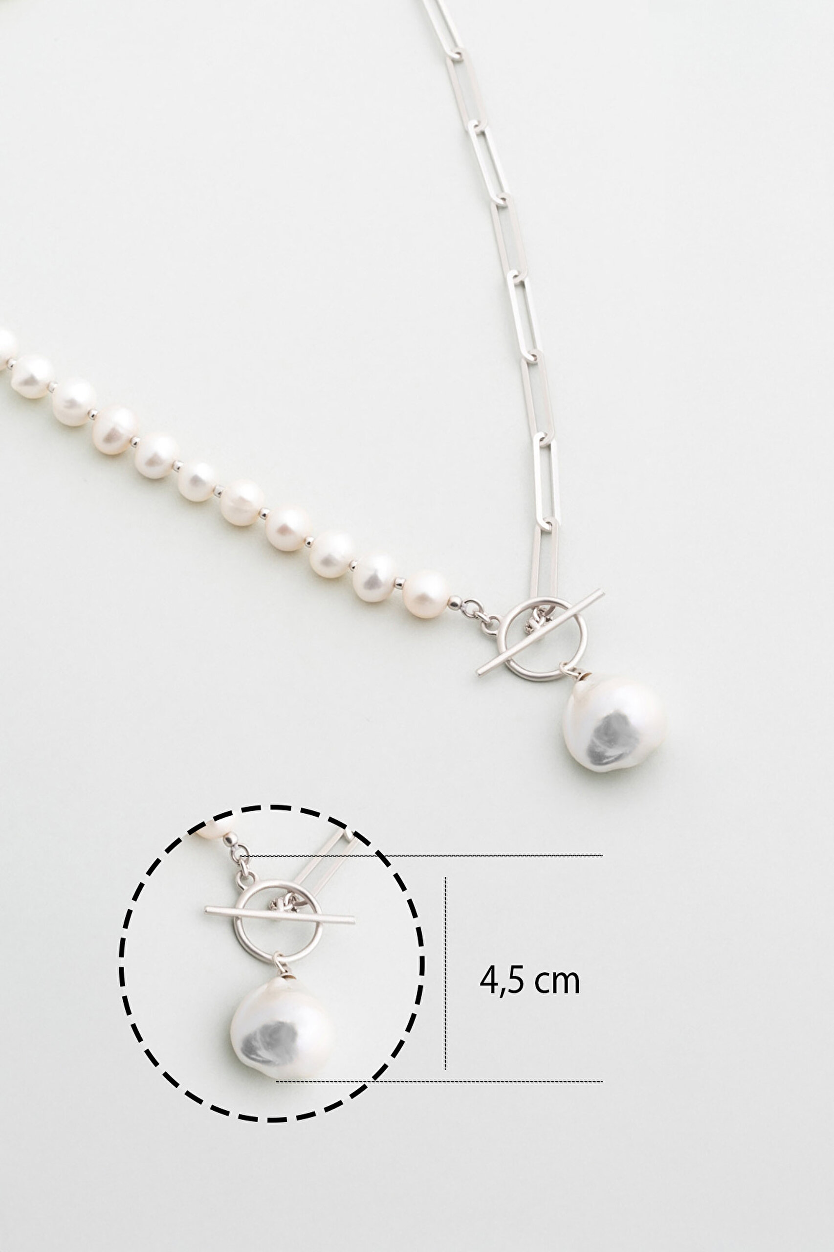 ⁠ Nancy 18 Ayar Beyaz Altın Kaplama 45 Cm Gümüş İnci Kolye_1}