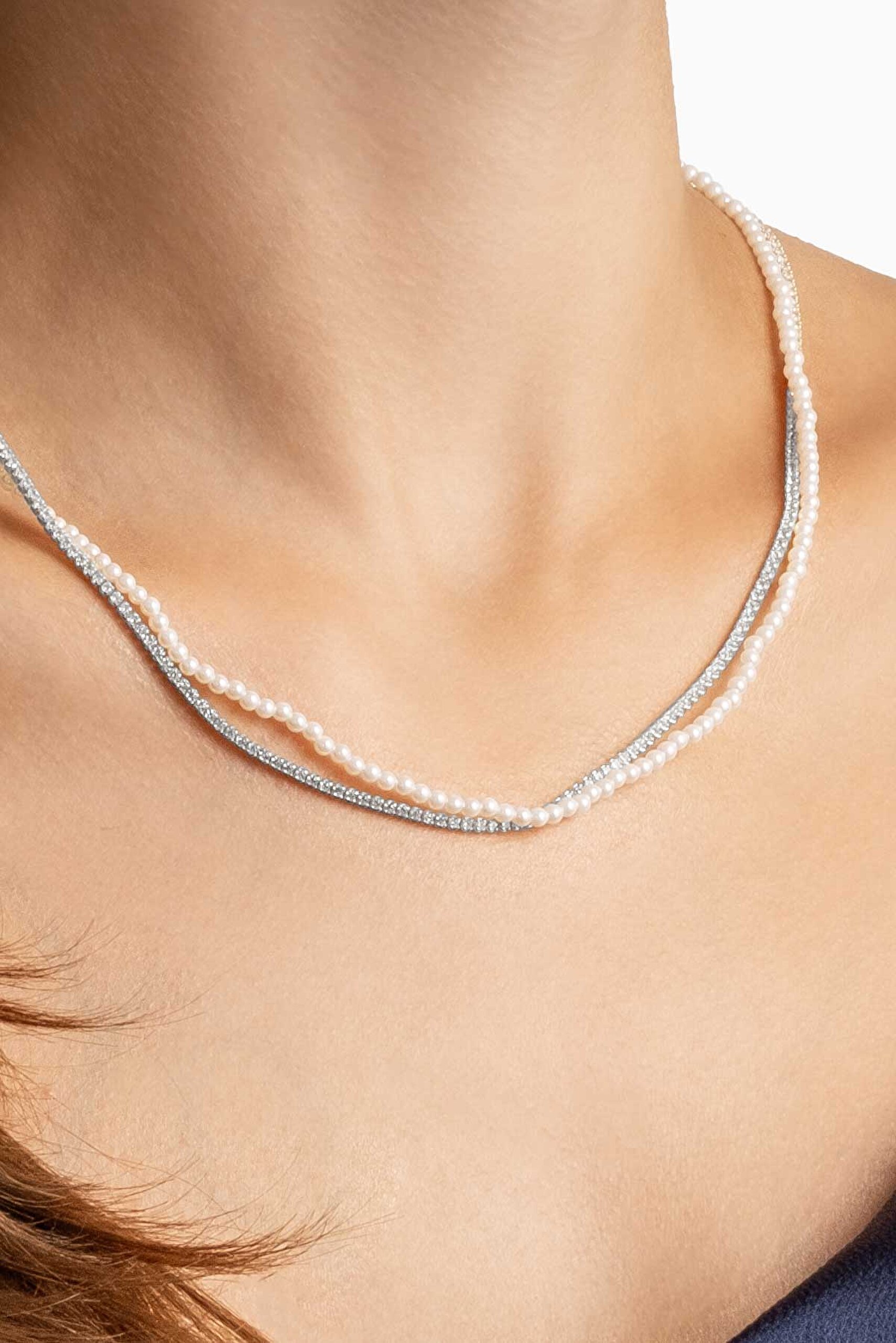 ⁠ İkonik İnci 18 Ayar Beyaz Altın Kaplama 47 Cm Gümüş Su Yolu Kolye_3}