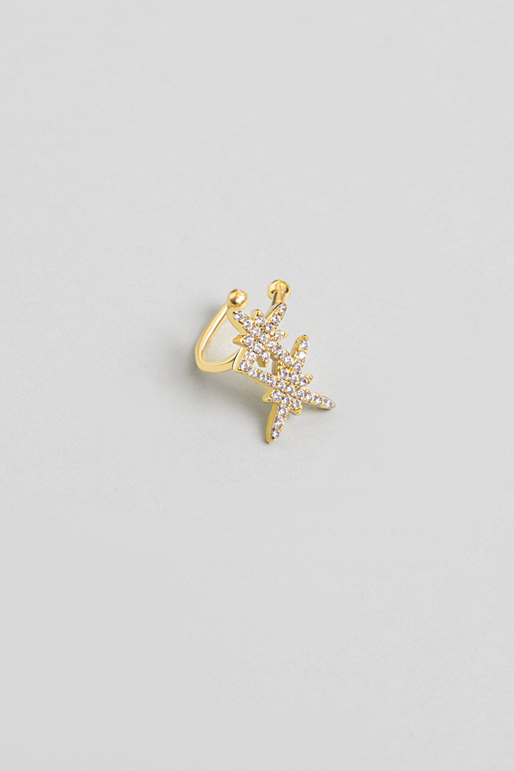 Kuzey Yıldızı 18 Ayar Beyaz Altın Kaplama Gümüş Tek Kıkırdak Küpe - 0