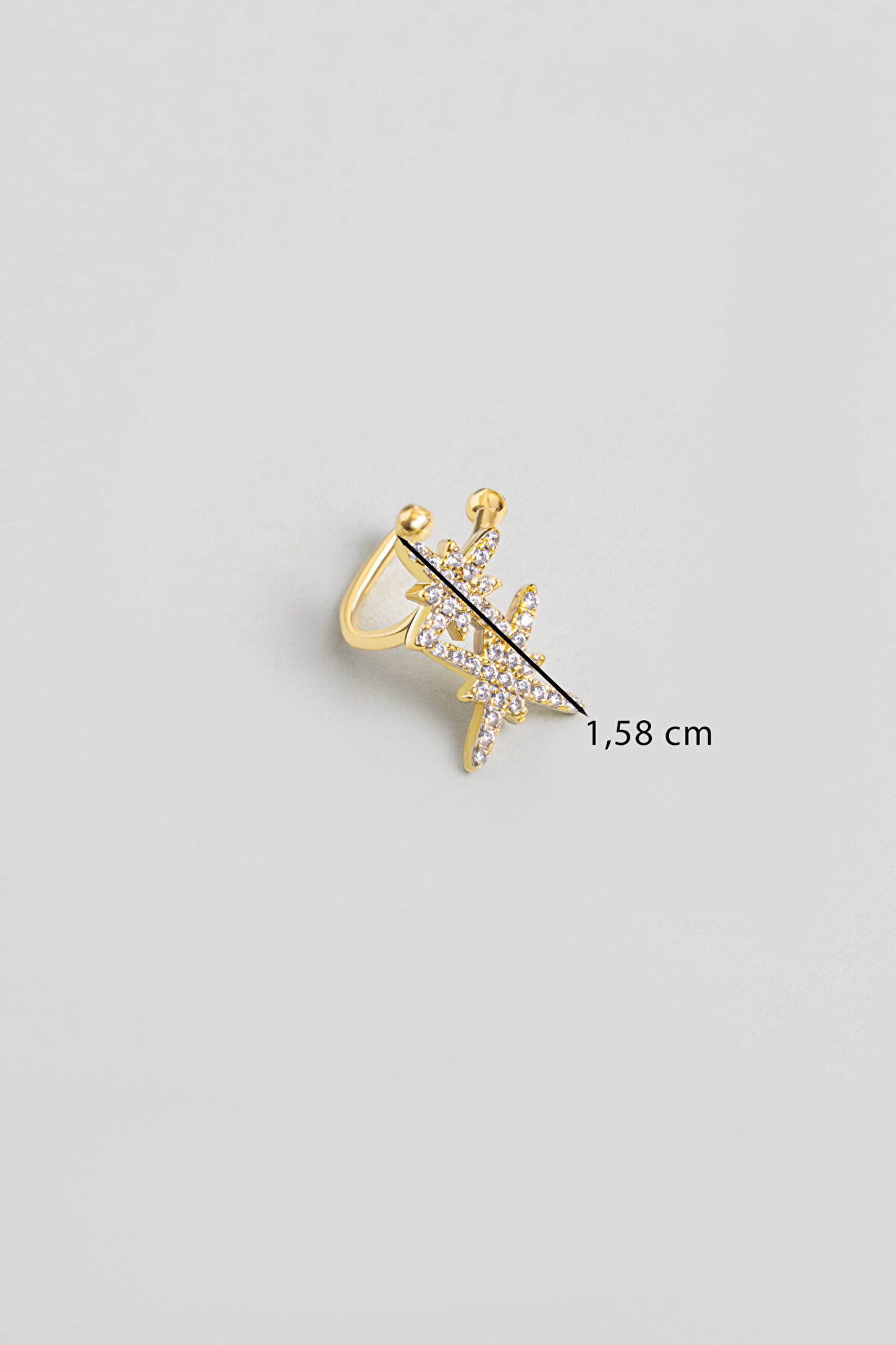 Kuzey Yıldızı 18 Ayar Beyaz Altın Kaplama Gümüş Tek Kıkırdak Küpe - 2