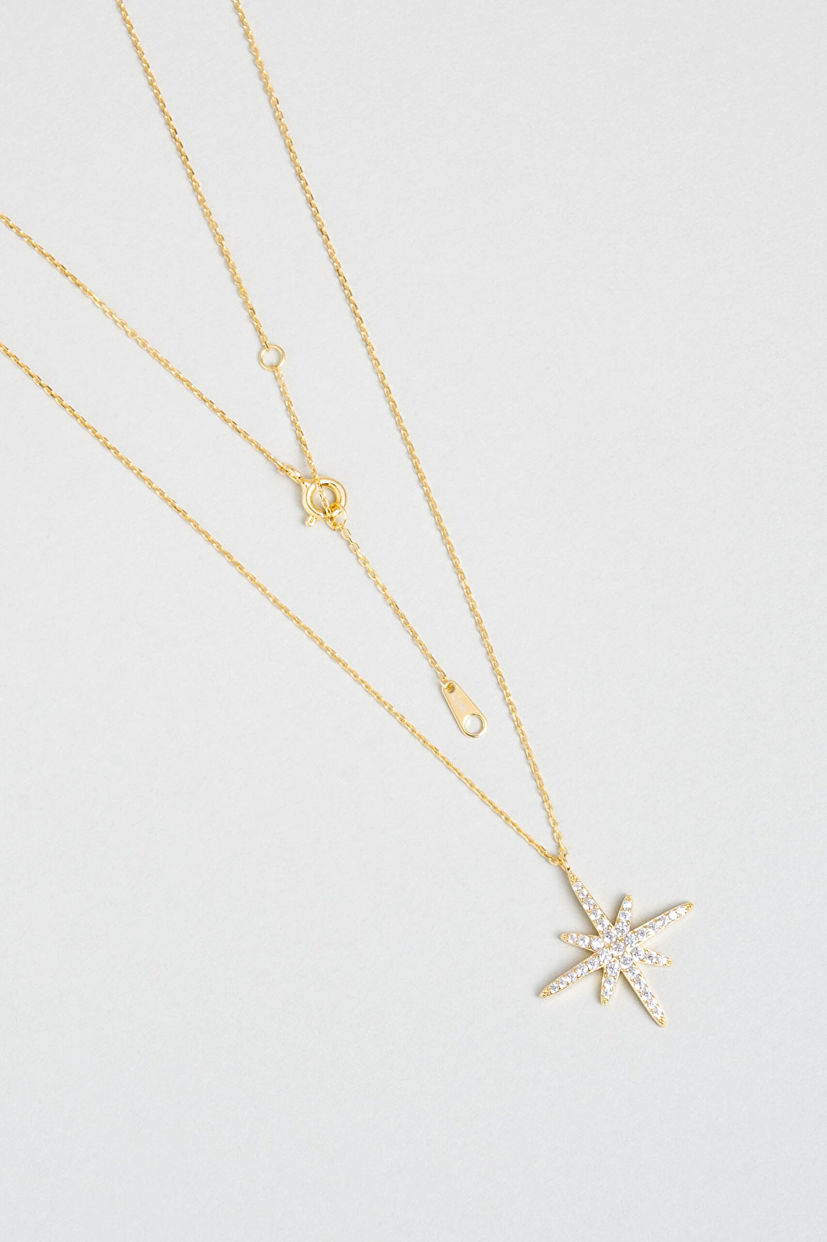 ⁠ Kutup Yıldızı 18 Ayar Sarı Altın Kaplama 45 Cm Gümüş Kolye_0}