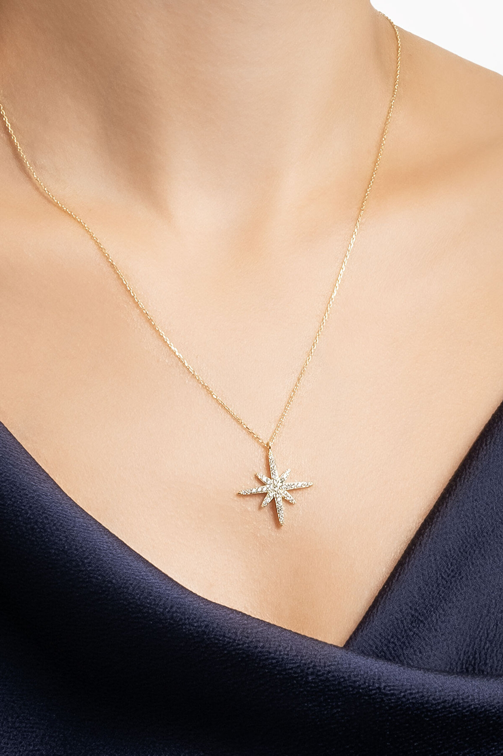 ⁠ Kutup Yıldızı 18 Ayar Sarı Altın Kaplama 45 Cm Gümüş Kolye_3}