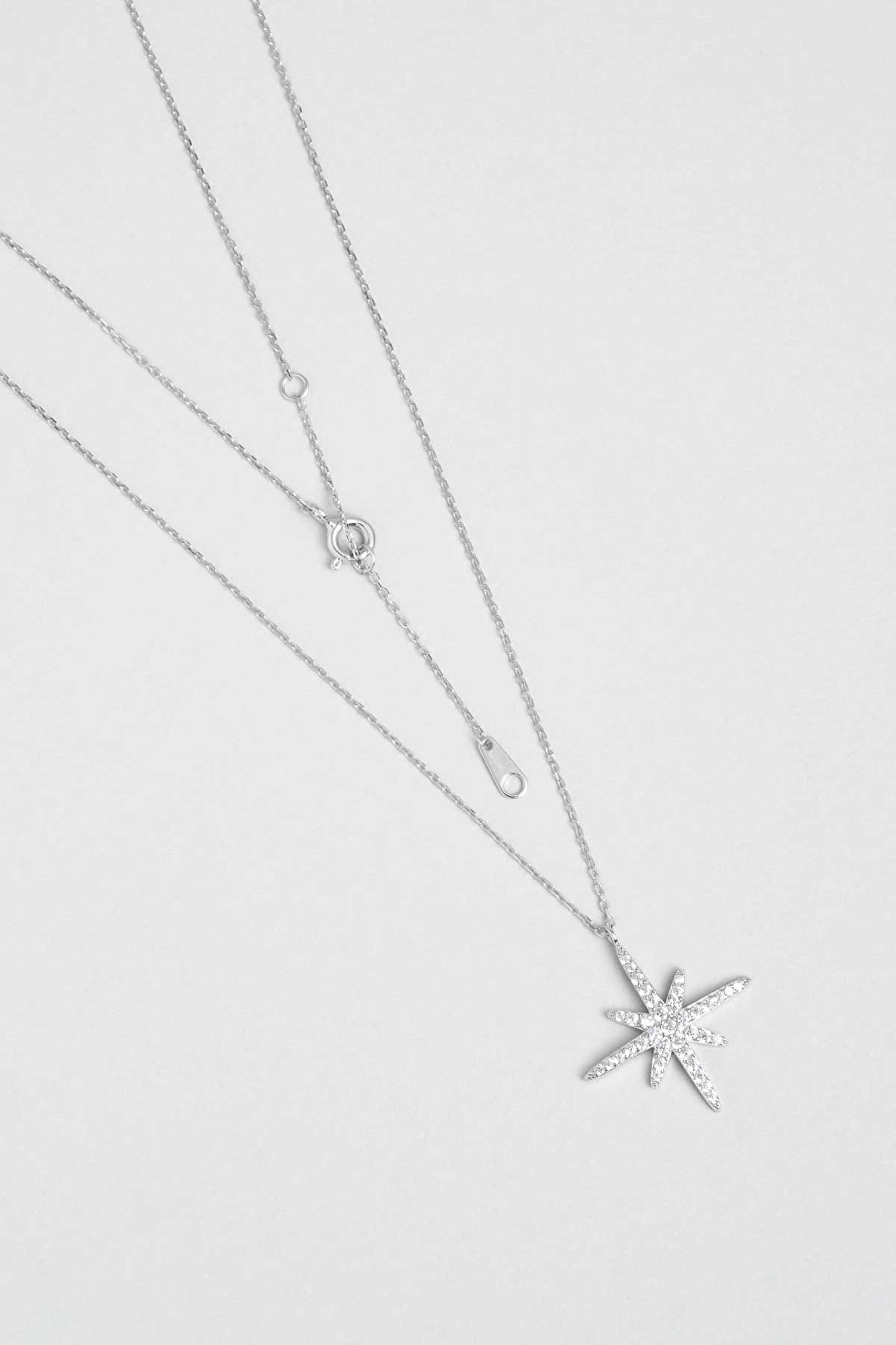 ⁠ Kutup Yıldızı 18 Ayar Beyaz Altın Kaplama 45 Cm Gümüş Kolye_0}