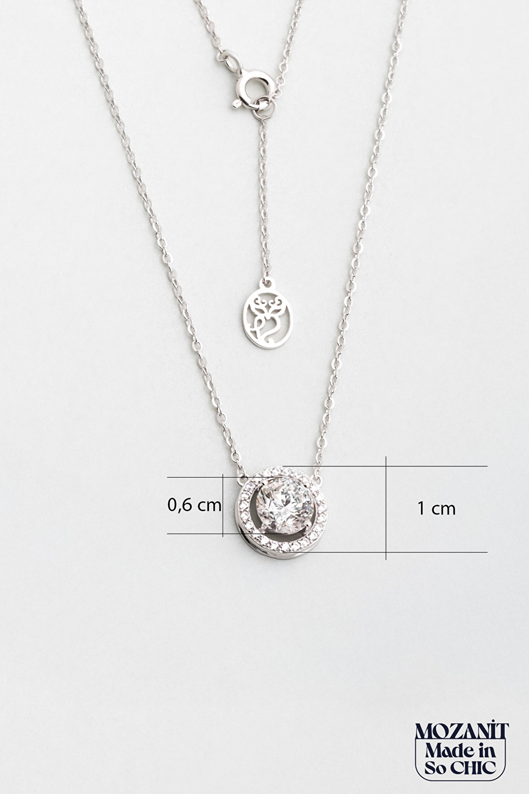 ⁠ Mozanit Taşlı 18 Ayar Beyaz Altın Kaplama 45 Cm Gümüş Kolye_2}