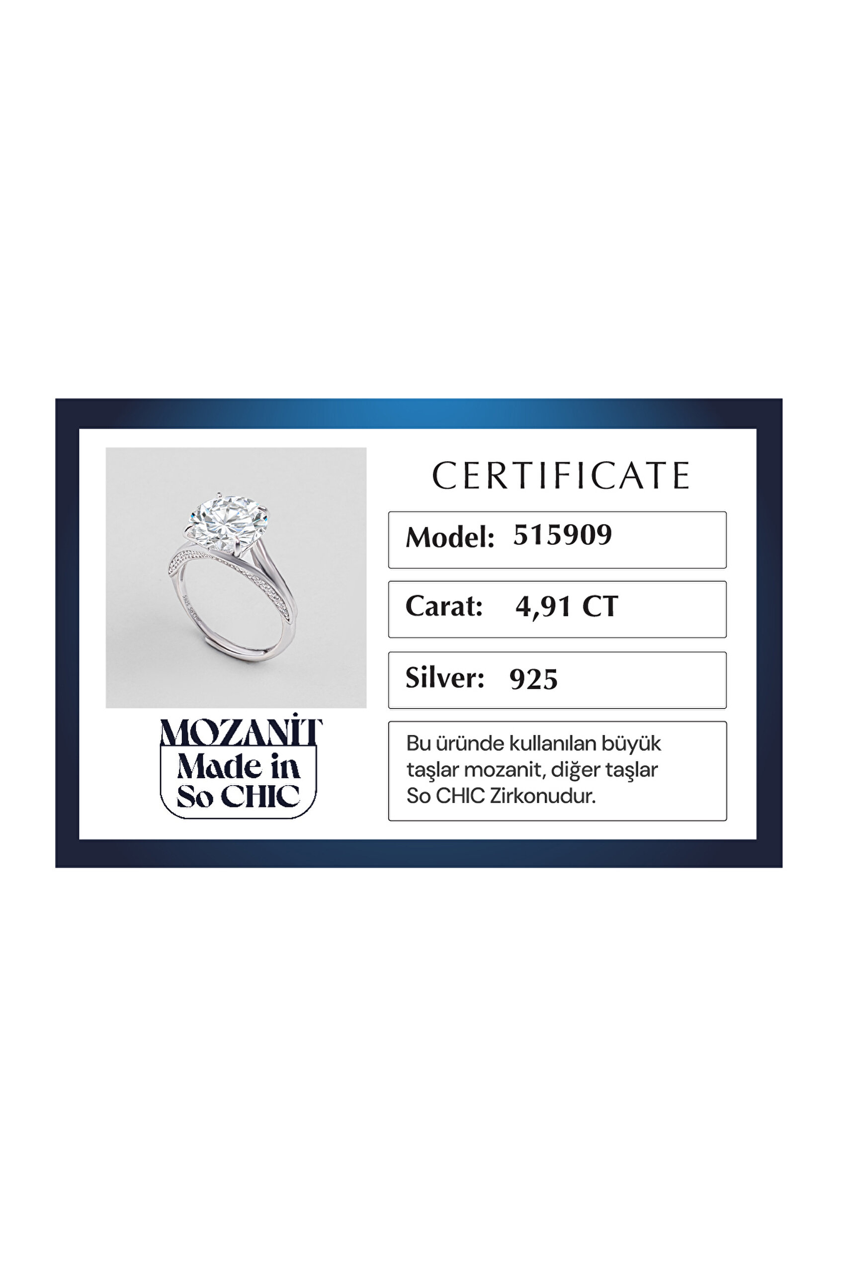 Modern Mozanit 18 Ayar Beyaz Altın Kaplama Gümüş Tektaş Yüzük - 4