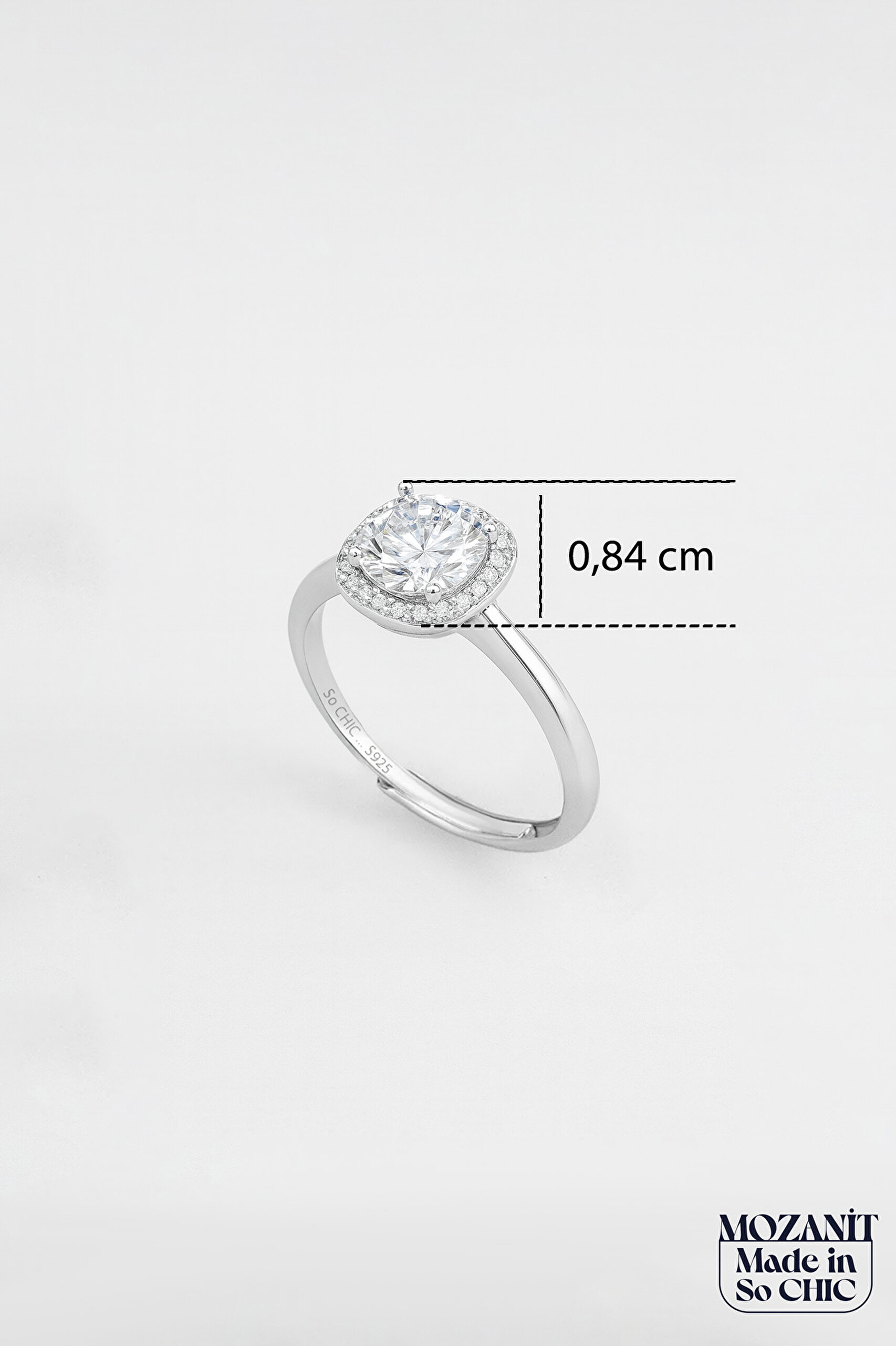 ⁠ Mozanit Masalı 18 Ayar Beyaz Altın Kaplama Ayarlanabilir Gümüş Yüzük_2}