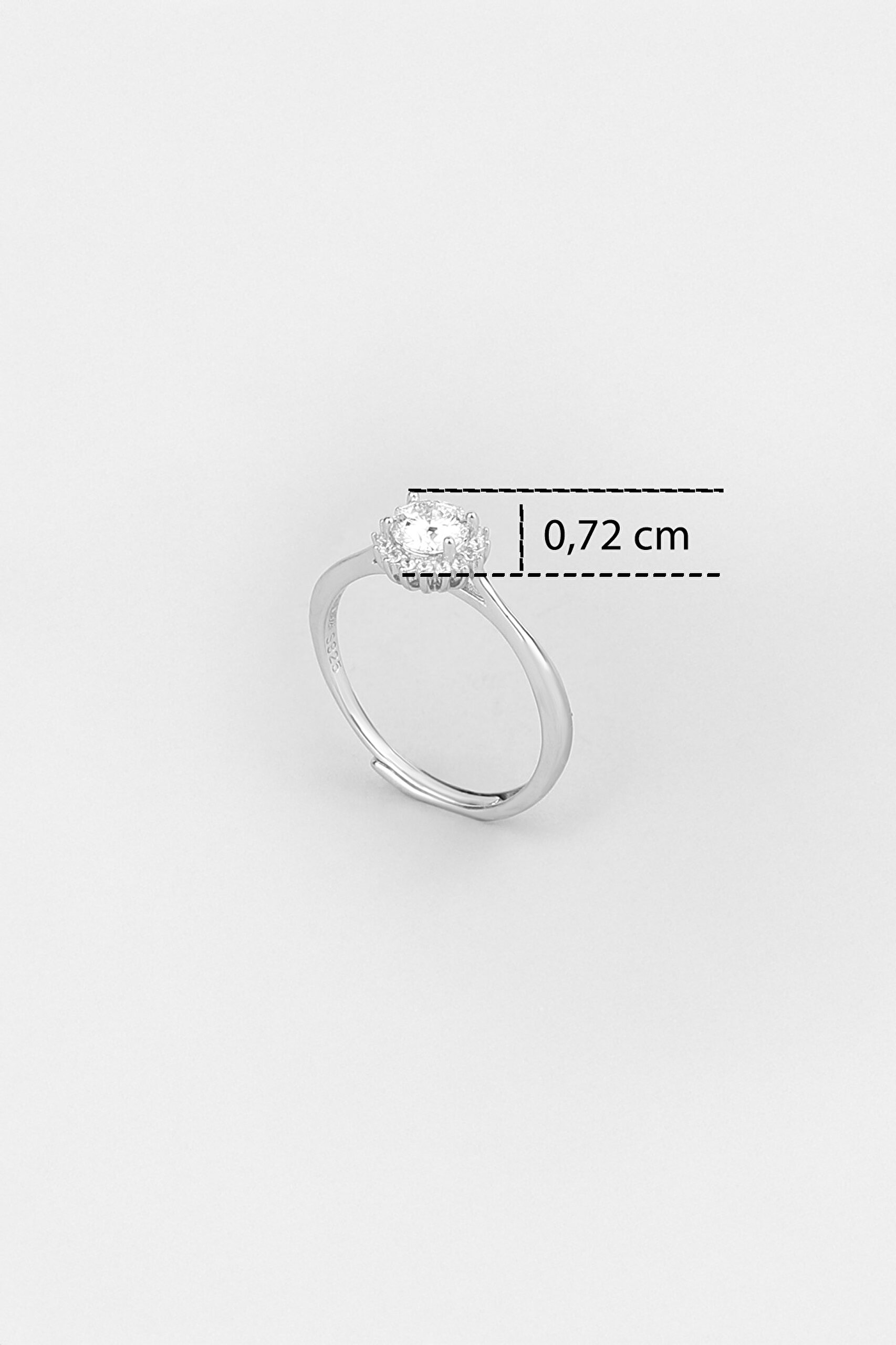 ⁠ Mozanit Güneşi 18 Ayar Beyaz Altın Kaplama Ayarlanabilir Gümüş Tektaş Yüzük_2}