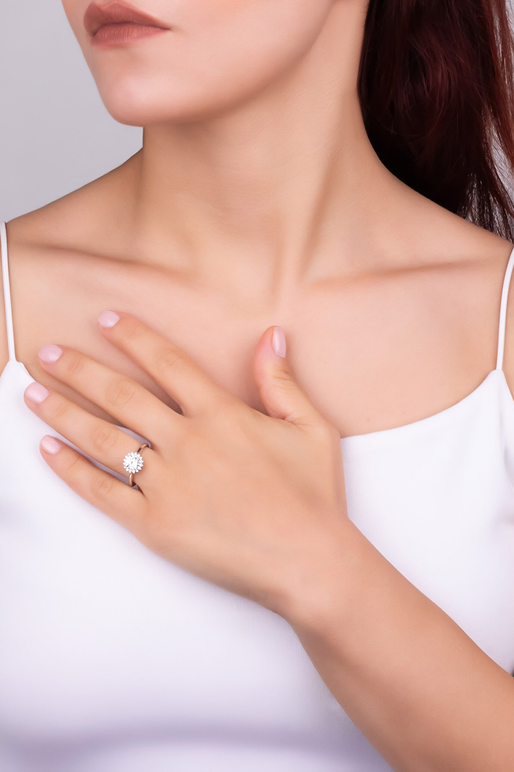 ⁠ Mozanit Güneşi 18 Ayar Beyaz Altın Kaplama Ayarlanabilir Gümüş Tektaş Yüzük_3}