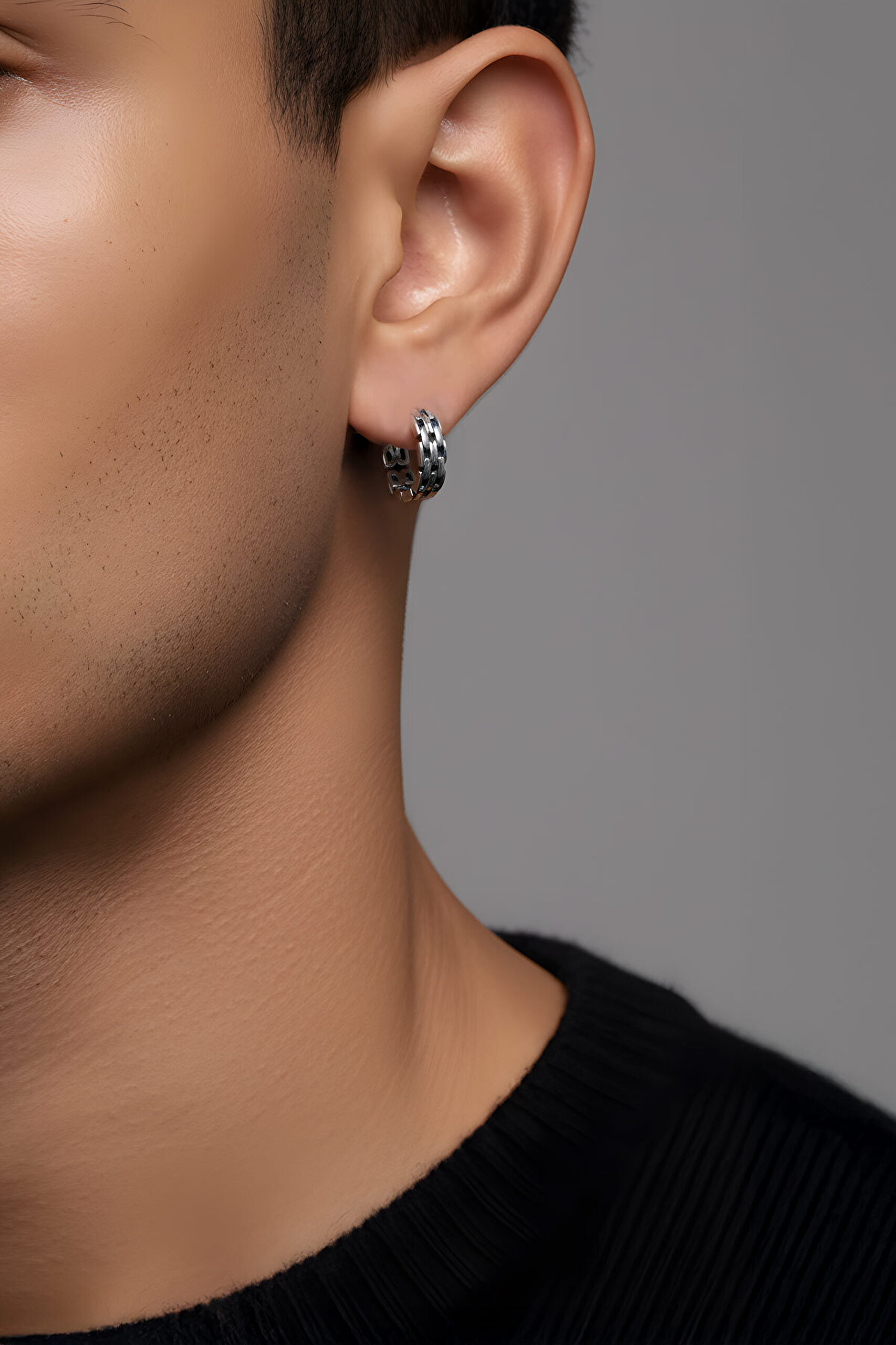 Klasik Stil Gümüş Erkek Küpe - 2