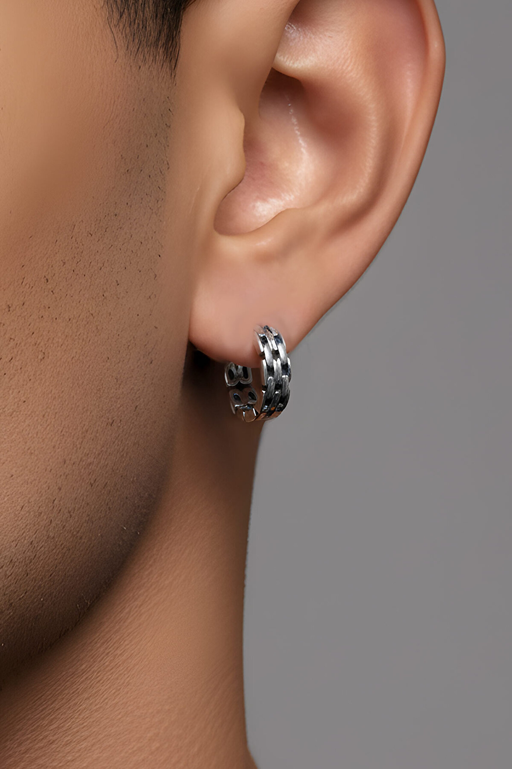 Klasik Stil Gümüş Erkek Küpe - 1