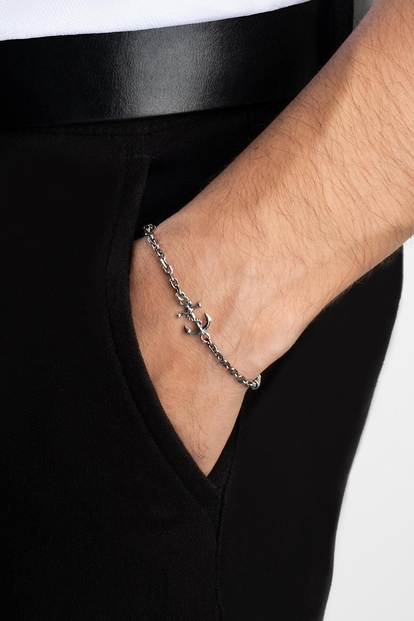 ⁠ İtalyan Modern Çapa 22 Cm Gümüş Erkek Bileklik_3}