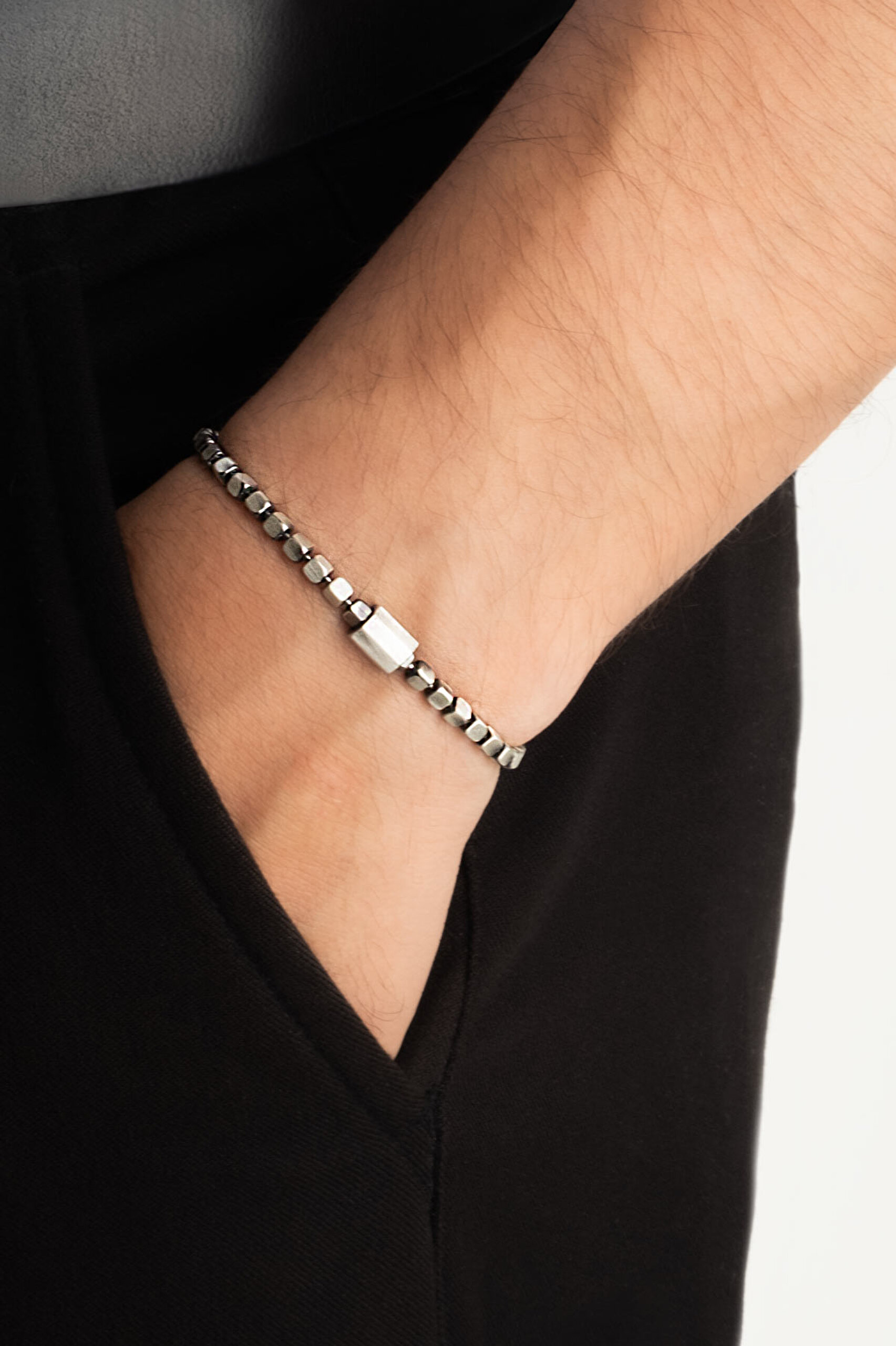 ⁠ İtalyan Mekanik Stil Gümüş Erkek Bileklik_1}