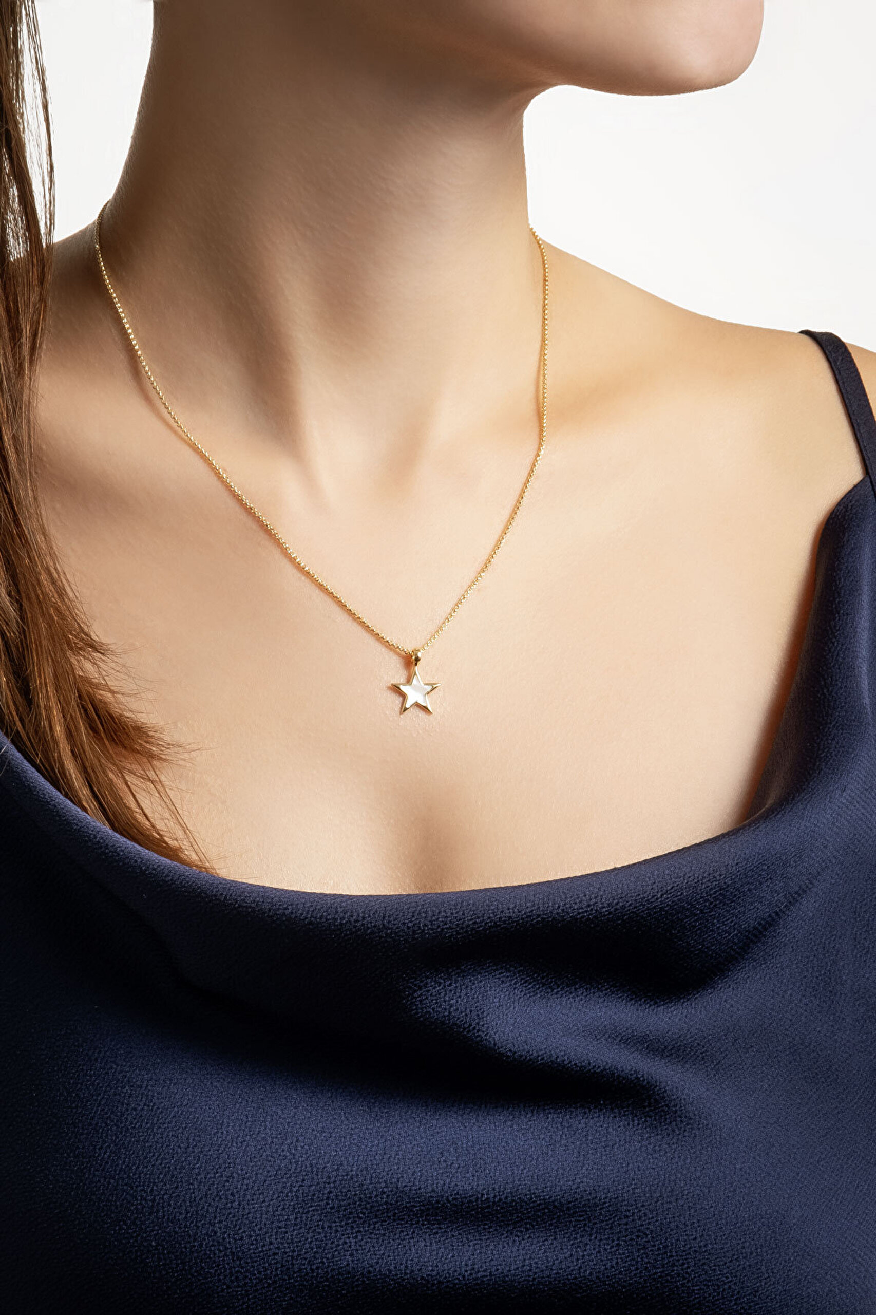 İtalyan Yıldızı 18 Ayar Sarı Altın Kaplama 44 Cm Gümüş Kolye - 2