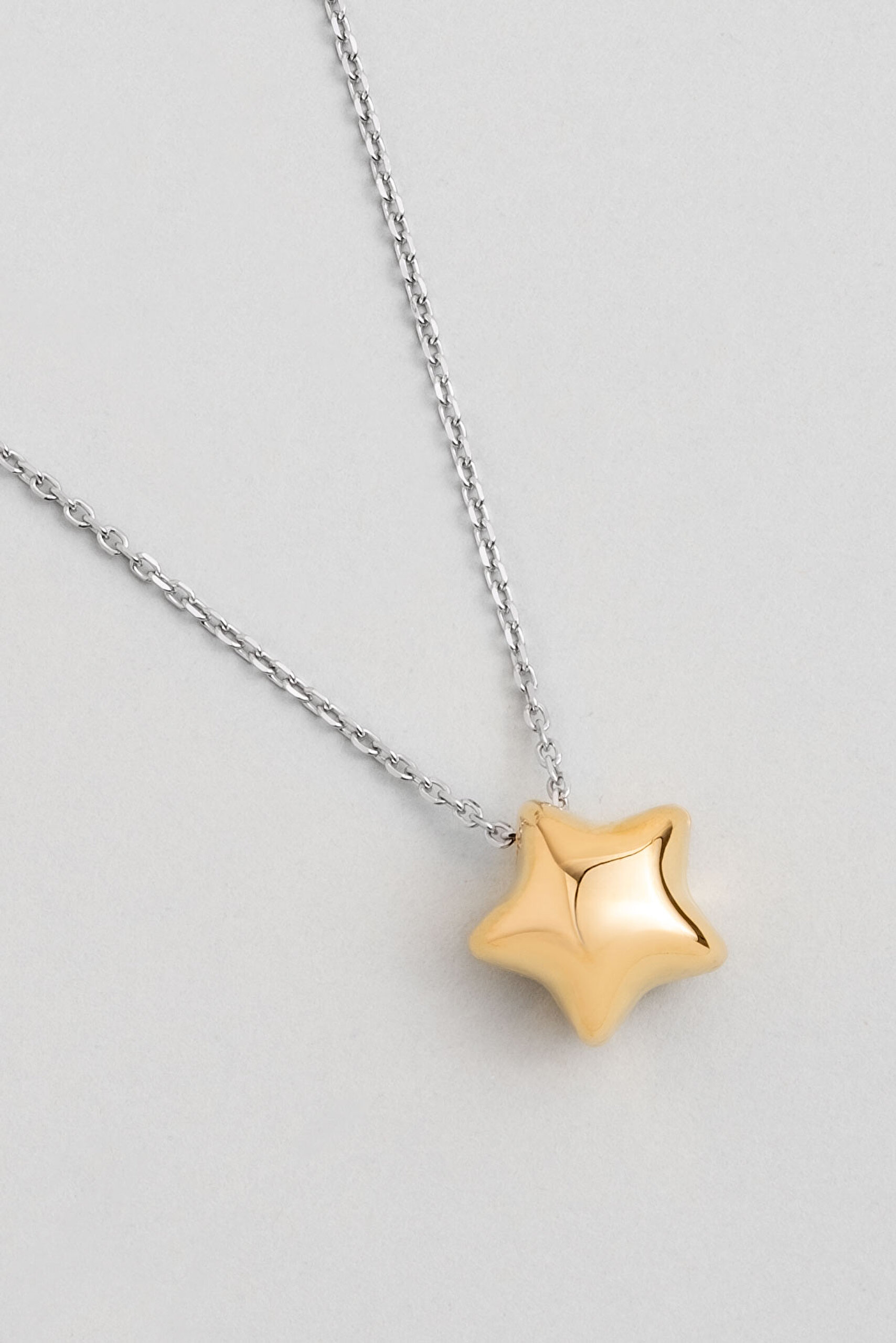 ⁠ Wonderland 18 Ayar Sarı Ve Beyaz Altın Kaplama 45 Cm Gümüş Yıldız Kolye_1}