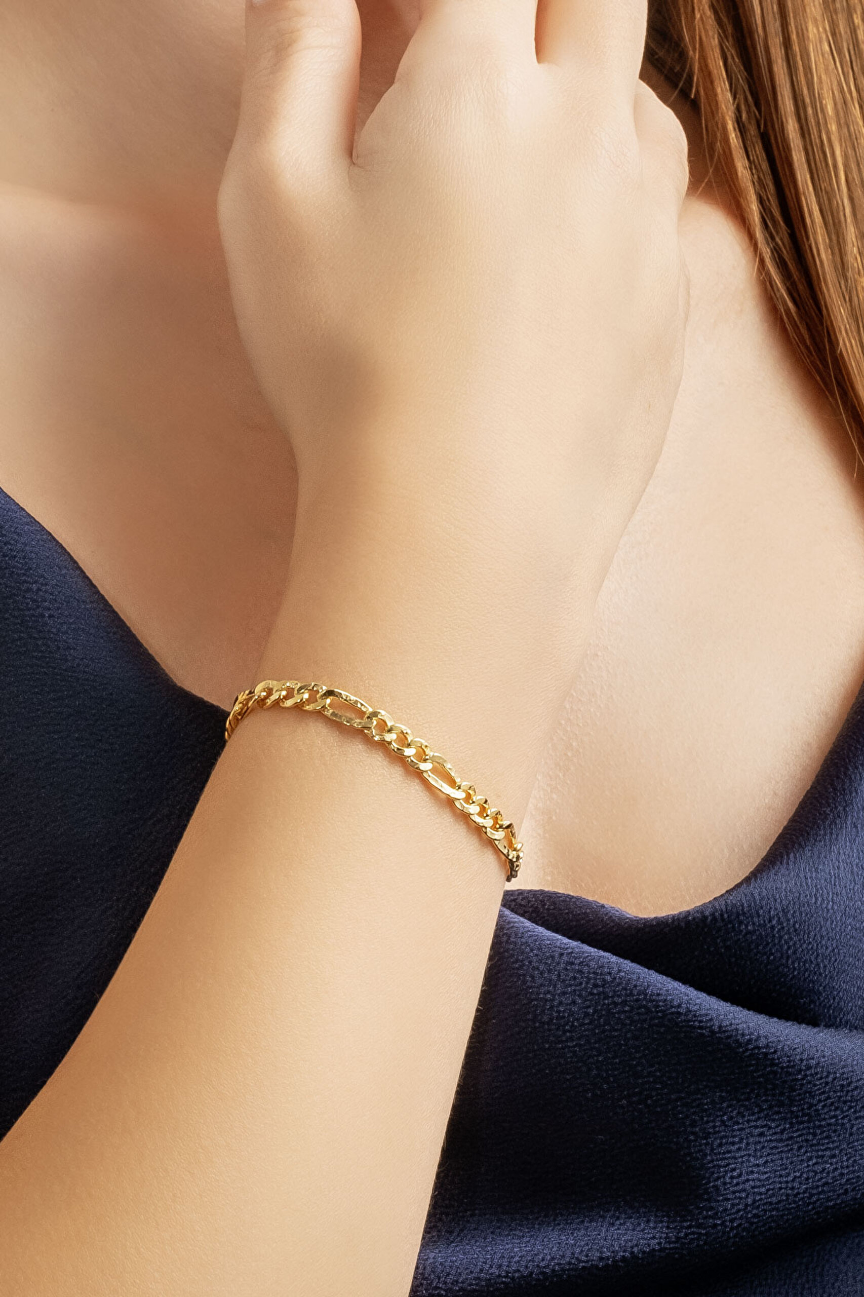 ⁠ İtalyan Selene 18 Ayar Sarı Altın Kaplama 21 Cm Gümüş Bileklik_3}