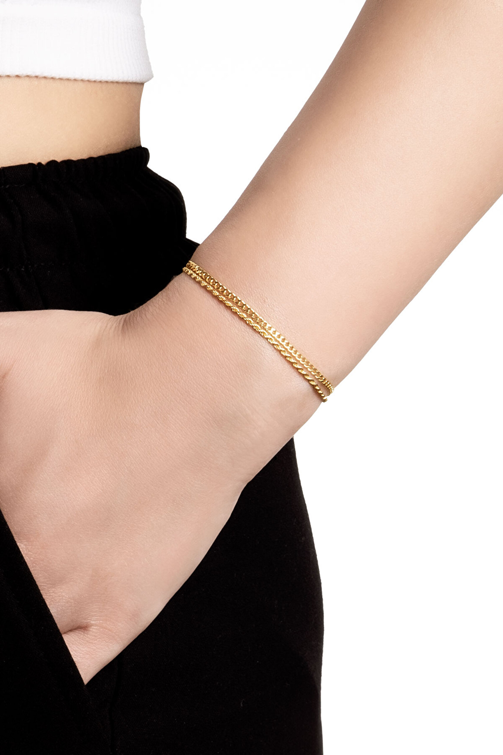 ⁠ İtalyan Tasarım Elena 18 Ayar Sarı Altın Kaplama 19 Cm Gümüş Bileklik_1}