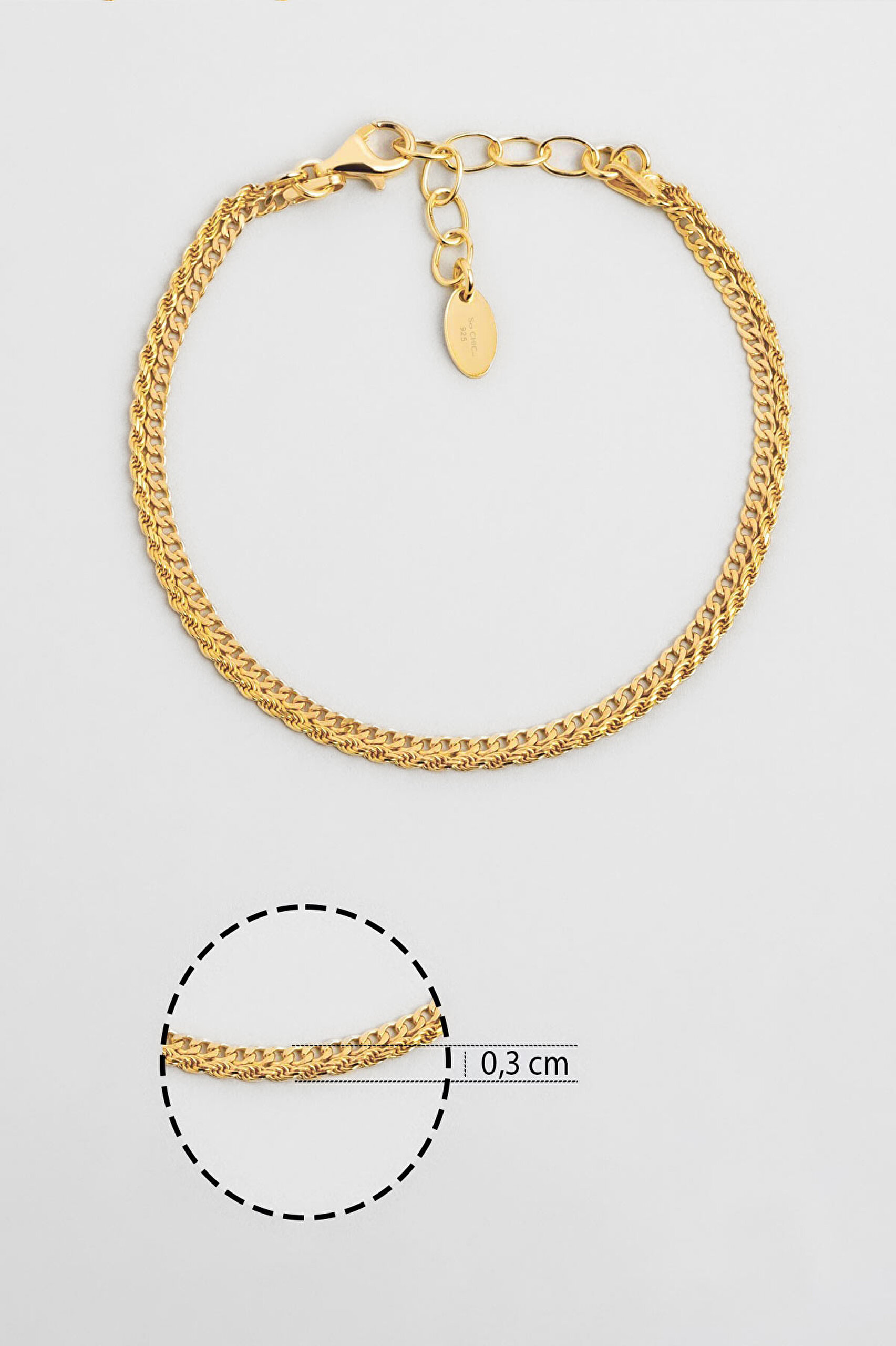 ⁠ İtalyan Tasarım Elena 18 Ayar Sarı Altın Kaplama 19 Cm Gümüş Bileklik_2}