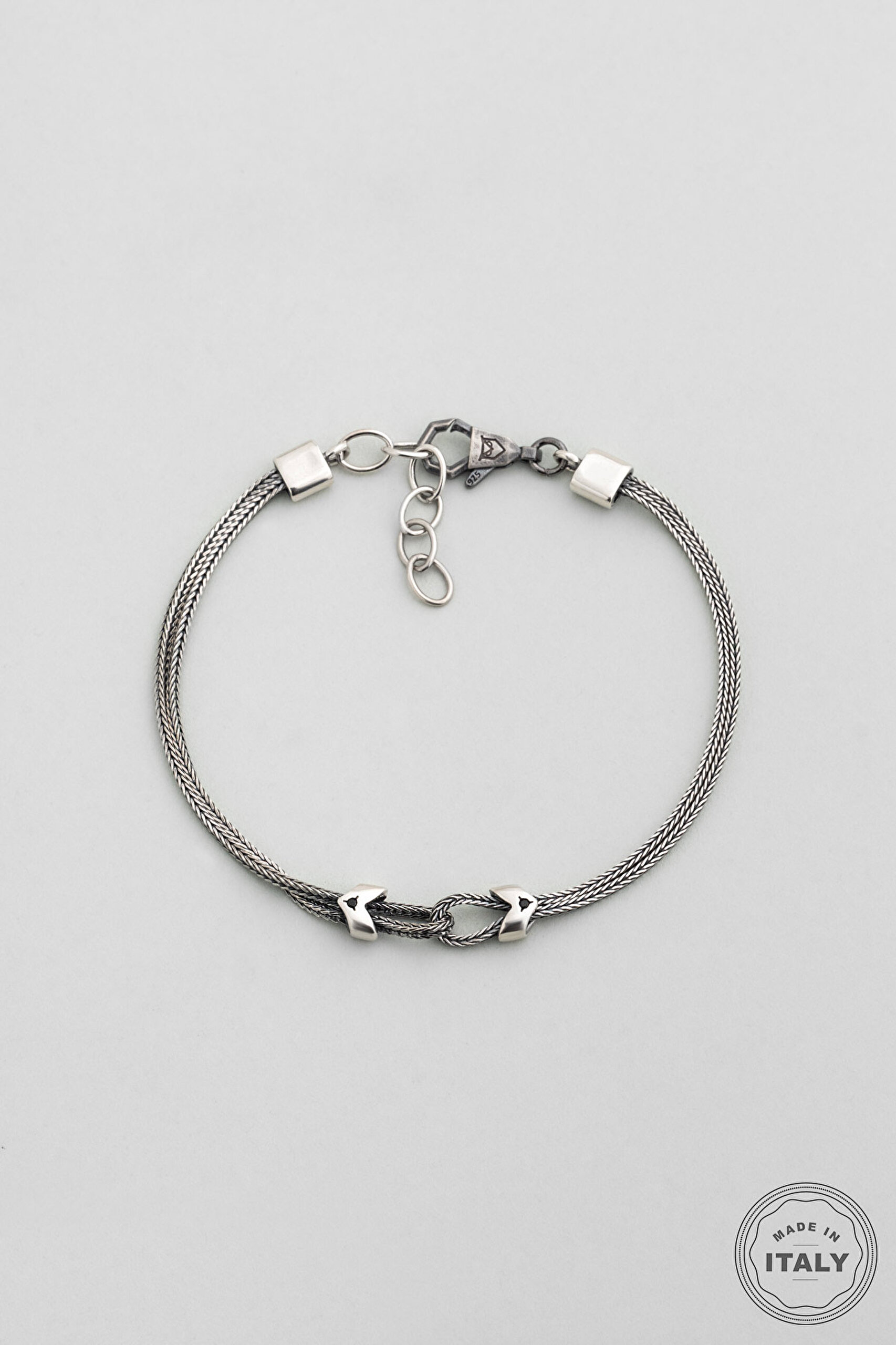 ⁠ Nodo İtalyan Oksit Kaplama 22 Cm Gümüş Erkek Zincir Bileklik_0}