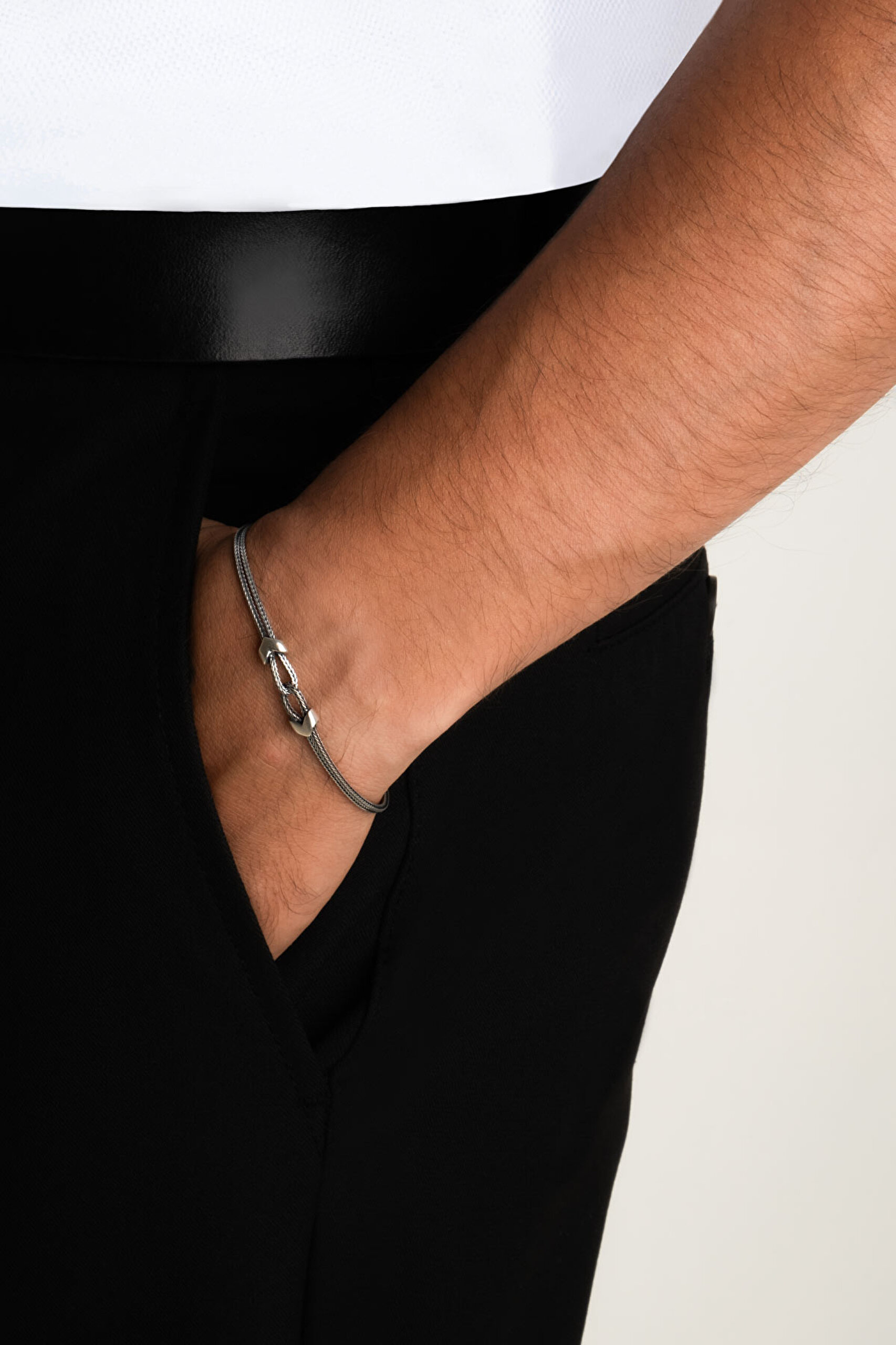 ⁠ Nodo İtalyan Oksit Kaplama 22 Cm Gümüş Erkek Zincir Bileklik_3}