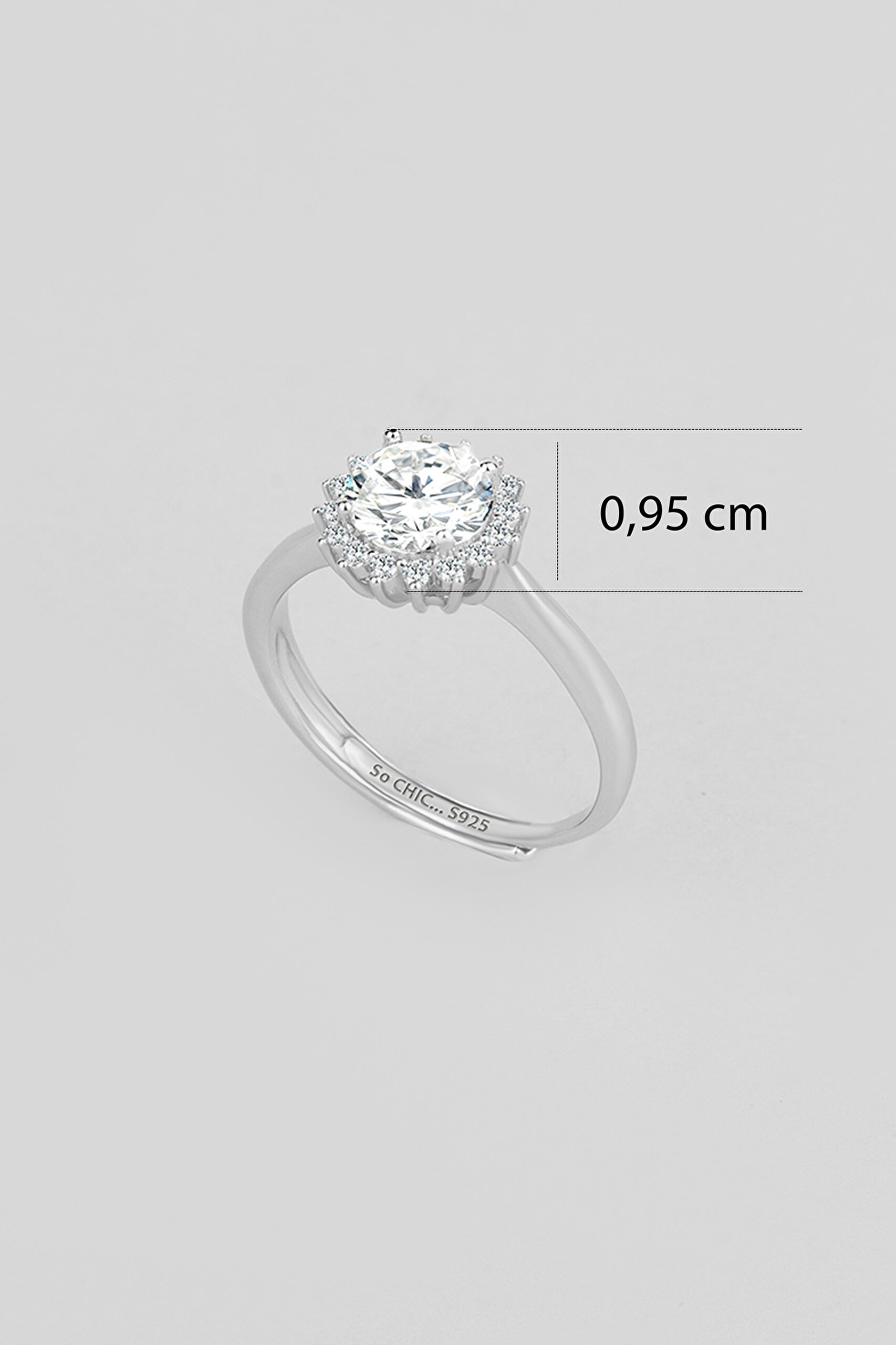 ⁠ Ay Çiçeği Mozanit 18 Ayar Beyaz Altın Kaplama Gümüş Ayarlanabilir Yüzük_2}