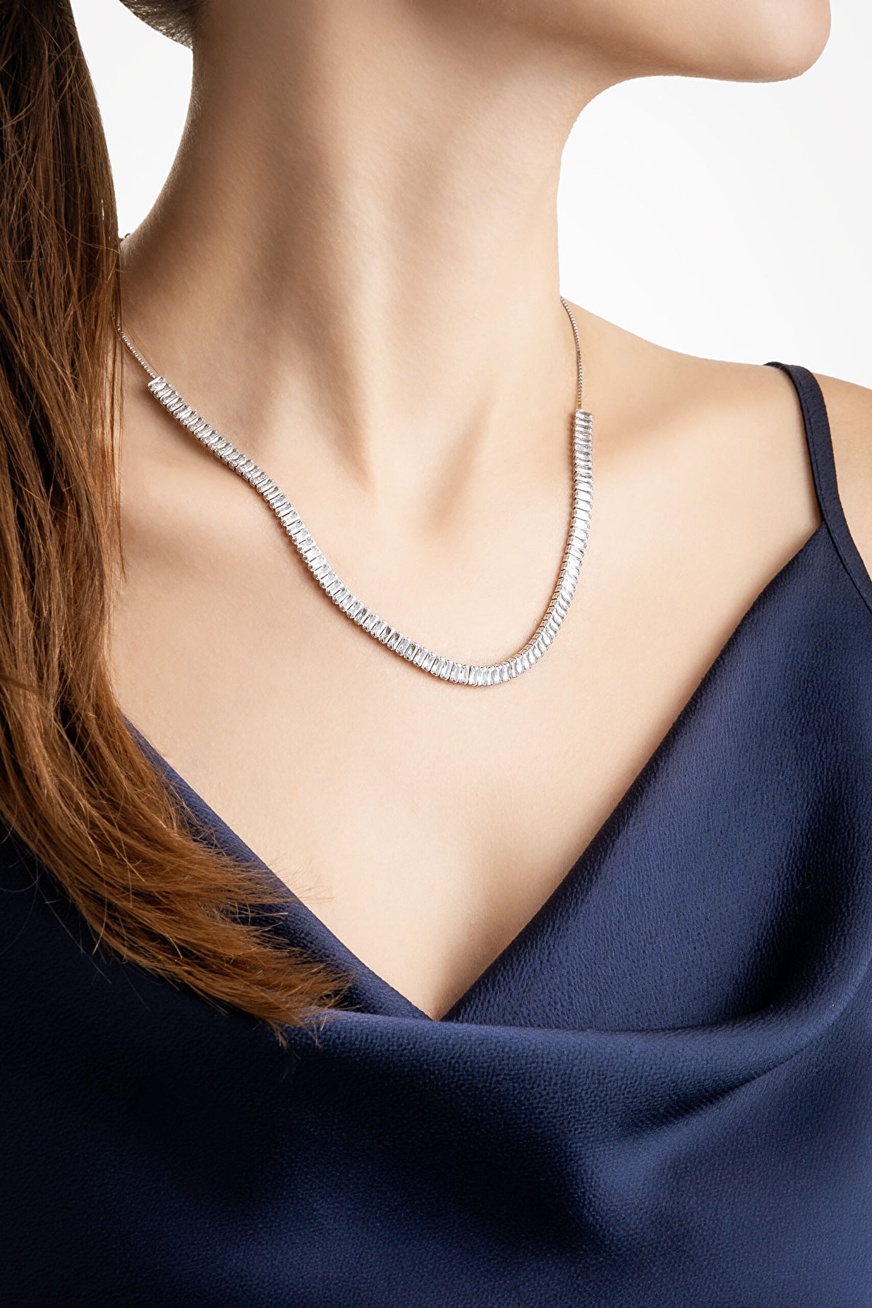 ⁠ Baget Işıltısı 18 Ayar Beyaz Altın Kaplama Ayarlanabilir Gümüş Choker Kolye_4}