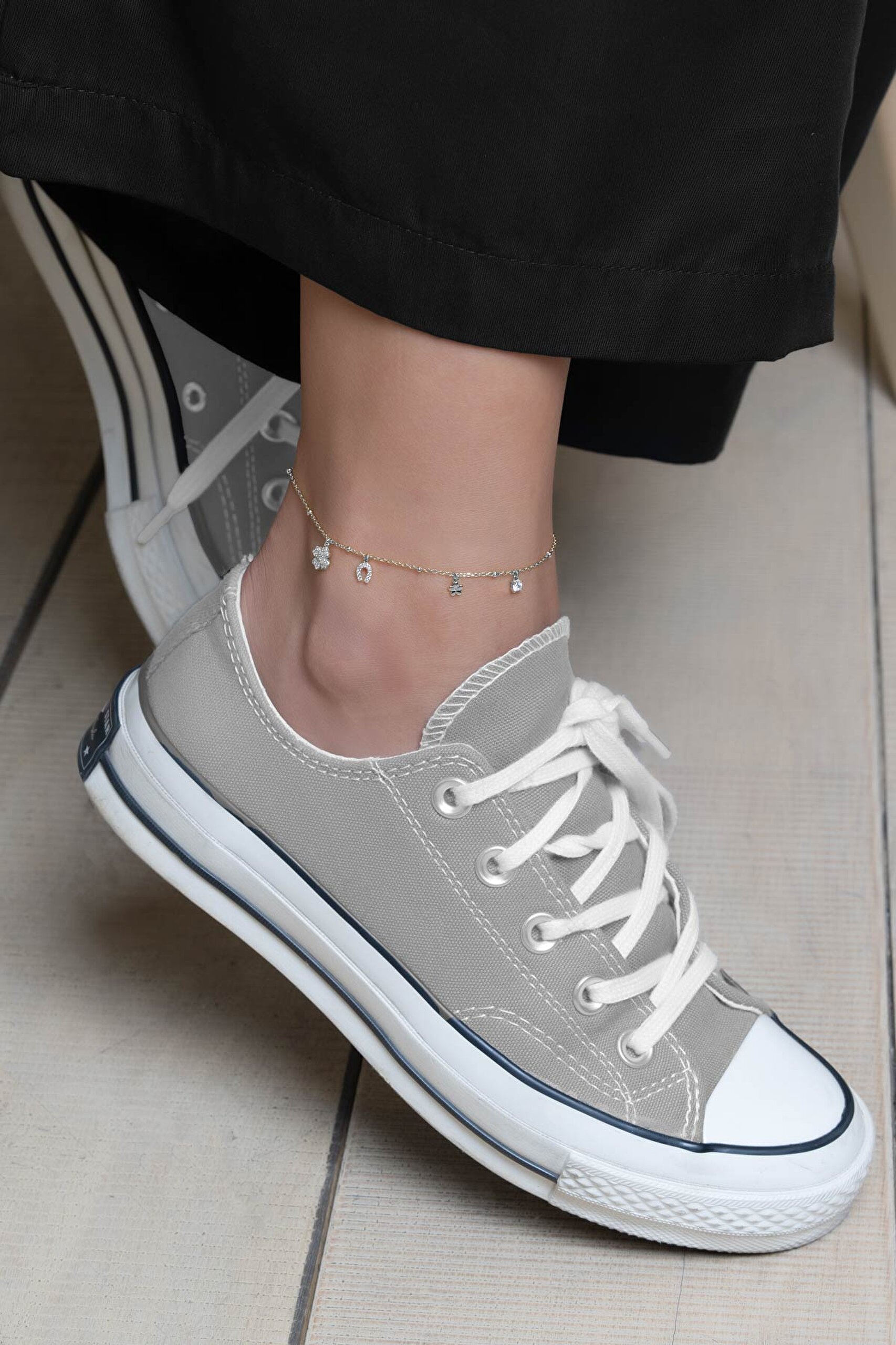 ⁠ Şans Sembollü 18 Ayar Beyaz Altın Kaplama 24 Cm Gümüş Halhal_3}