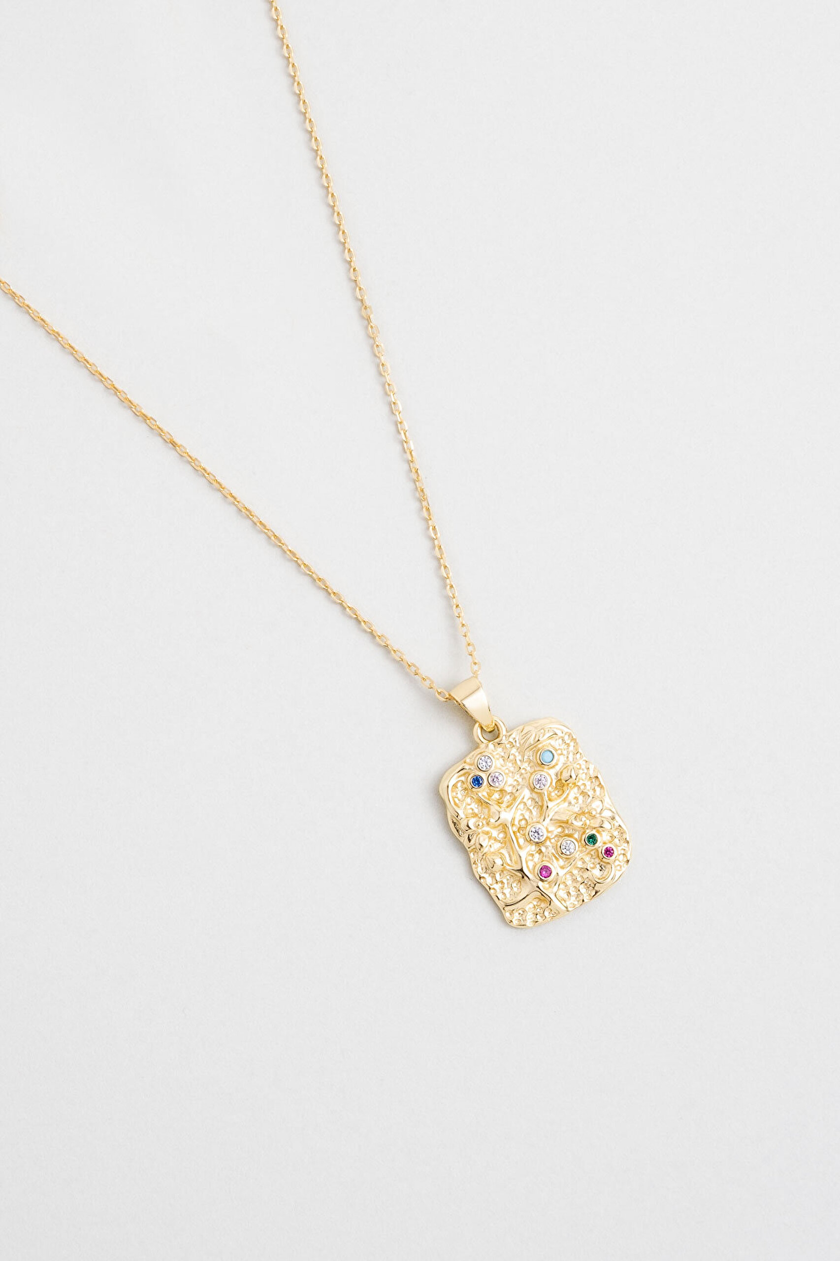 Renkli Tılsım 18 Ayar Sarı Altın Kaplama 45 Cm Gümüş Kolye - 1