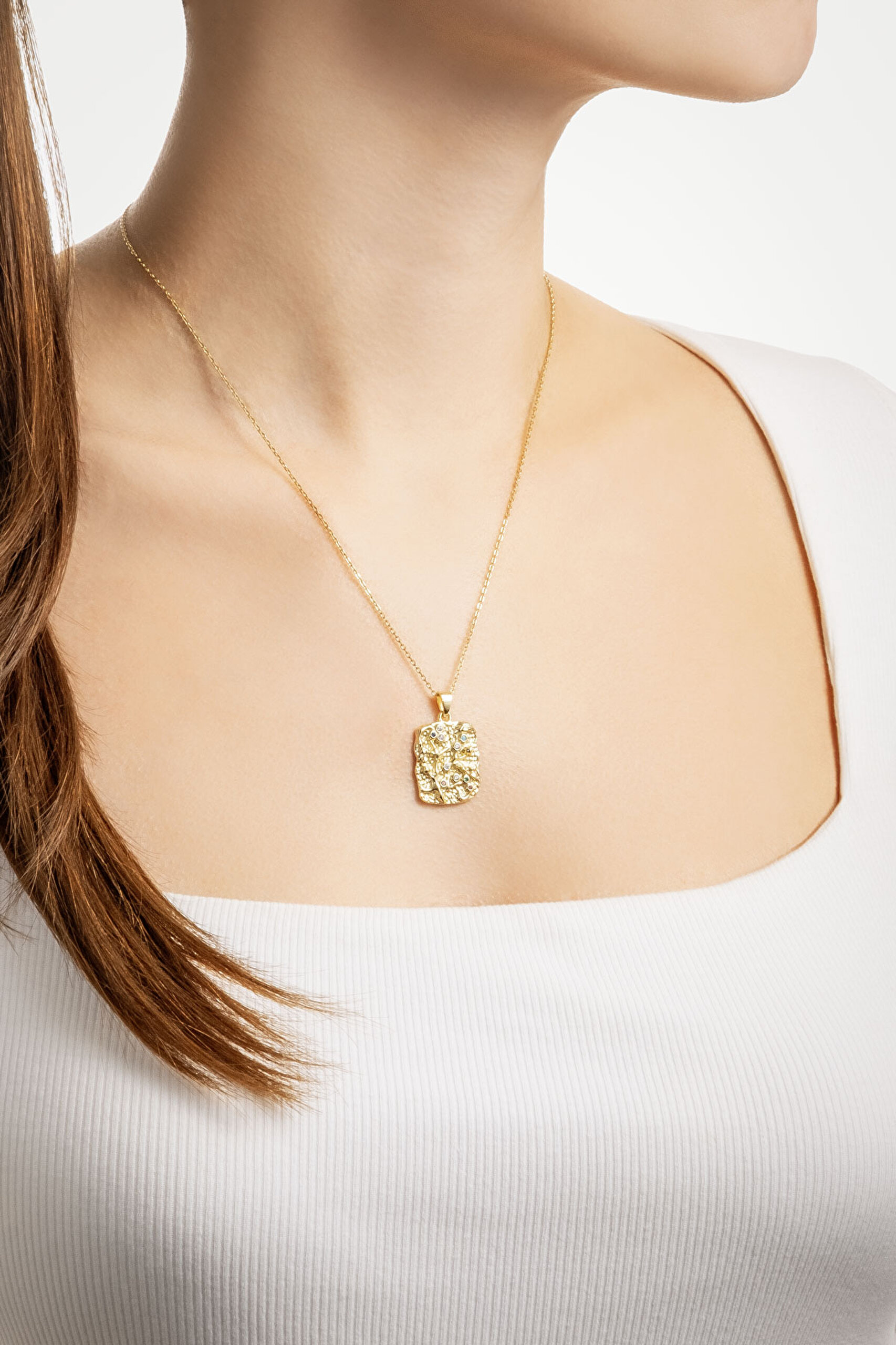 Renkli Tılsım 18 Ayar Sarı Altın Kaplama 45 Cm Gümüş Kolye - 2