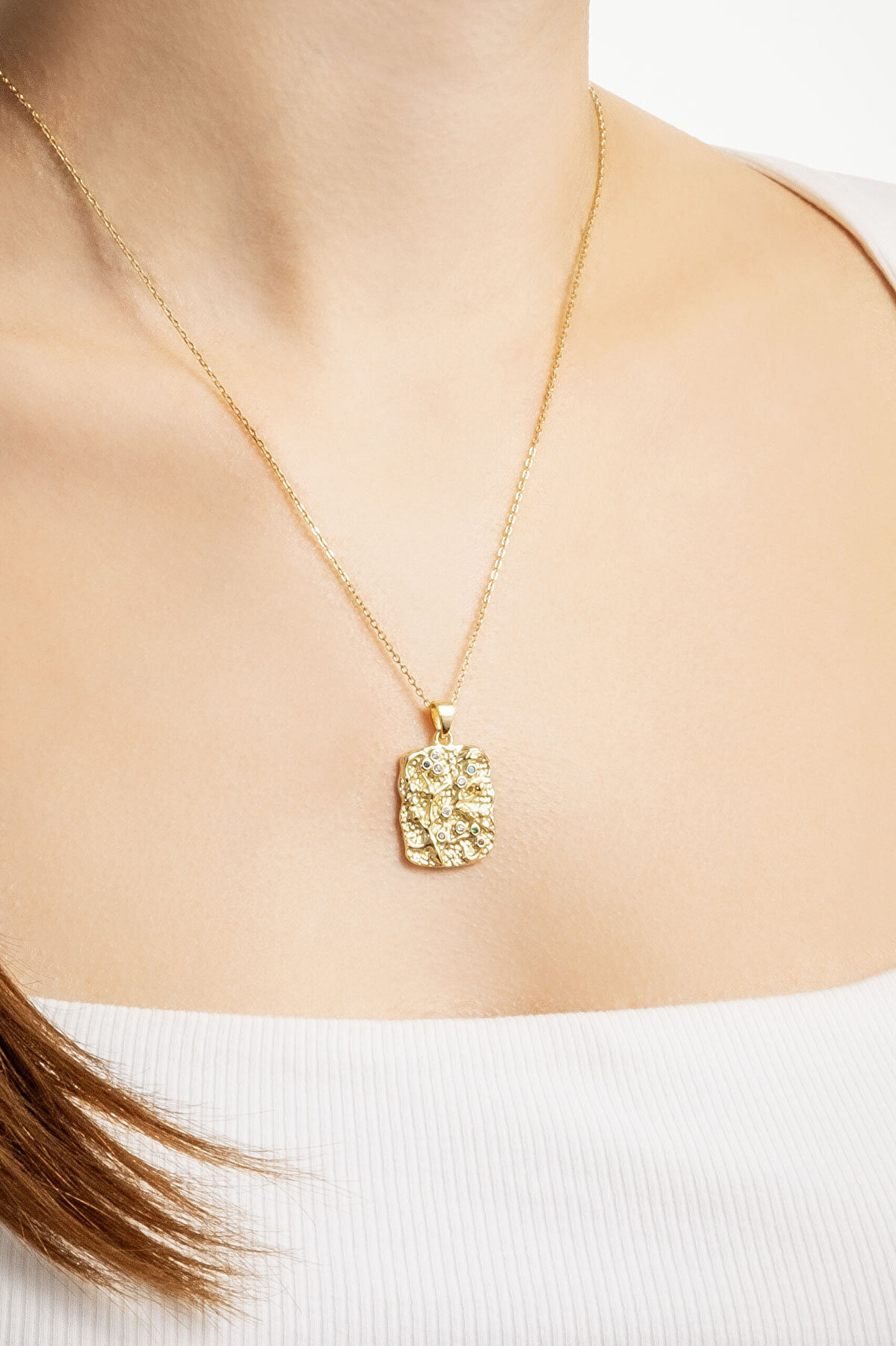 Renkli Tılsım 18 Ayar Sarı Altın Kaplama 45 Cm Gümüş Kolye - 3