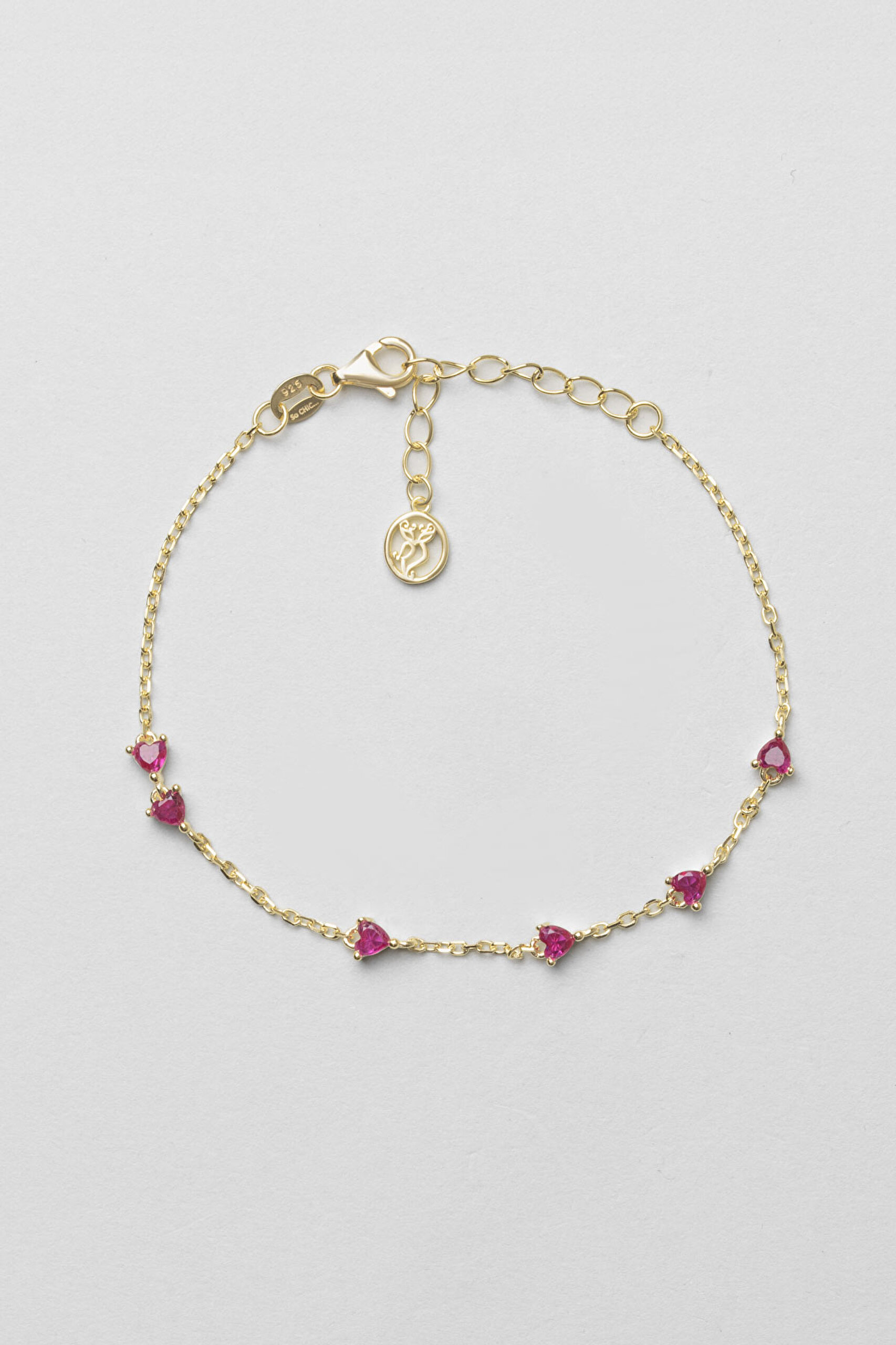 ⁠ Yakut Kalbi 18 Ayar Sarı Altın Kaplama 19 Cm Gümüş Bileklik_0}