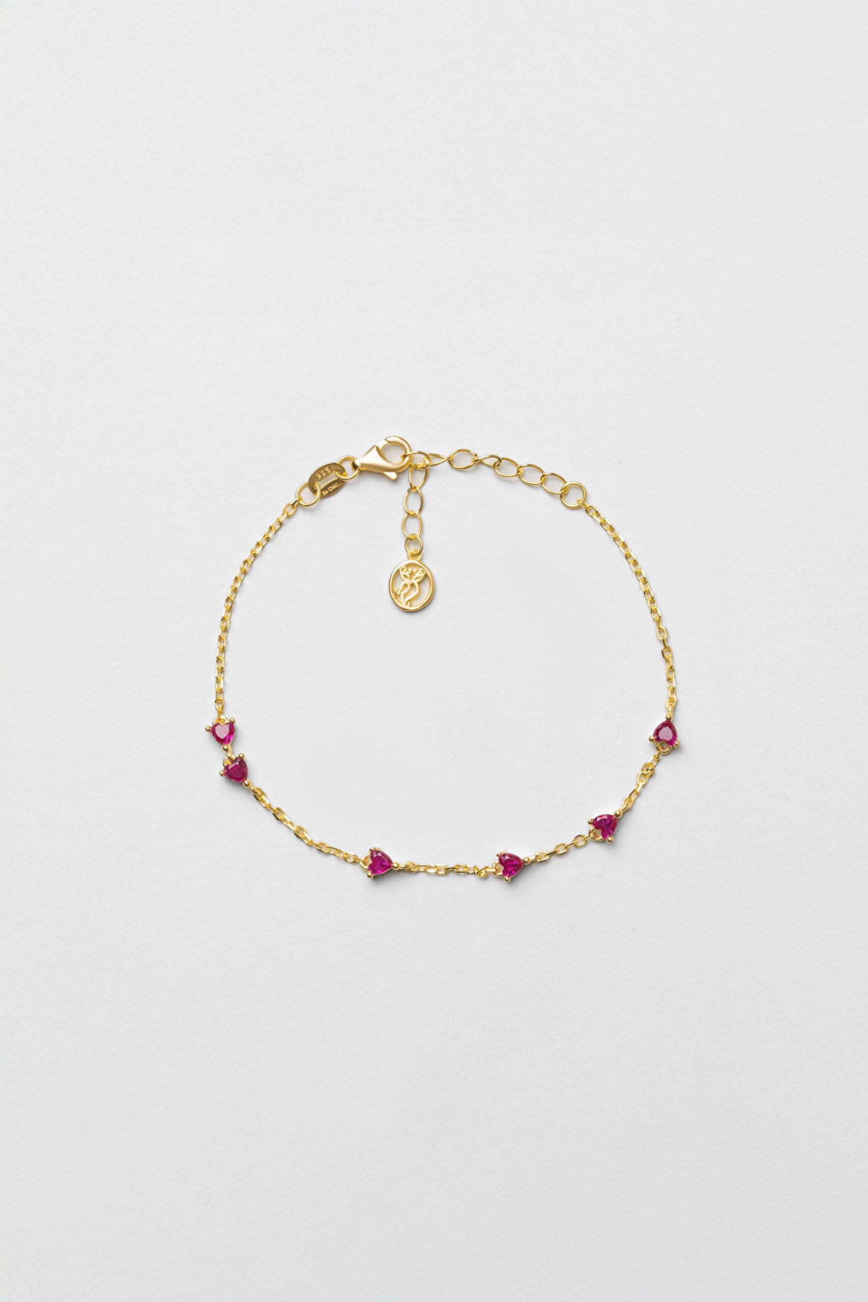 ⁠ Yakut Kalbi 18 Ayar Sarı Altın Kaplama 19 Cm Gümüş Bileklik_0}